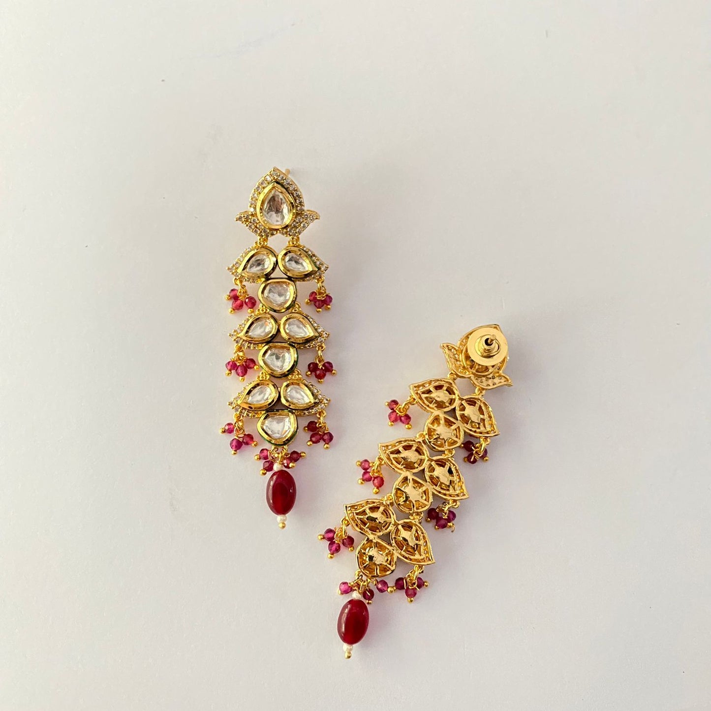 Gold Plated Ruby Kundan Earring