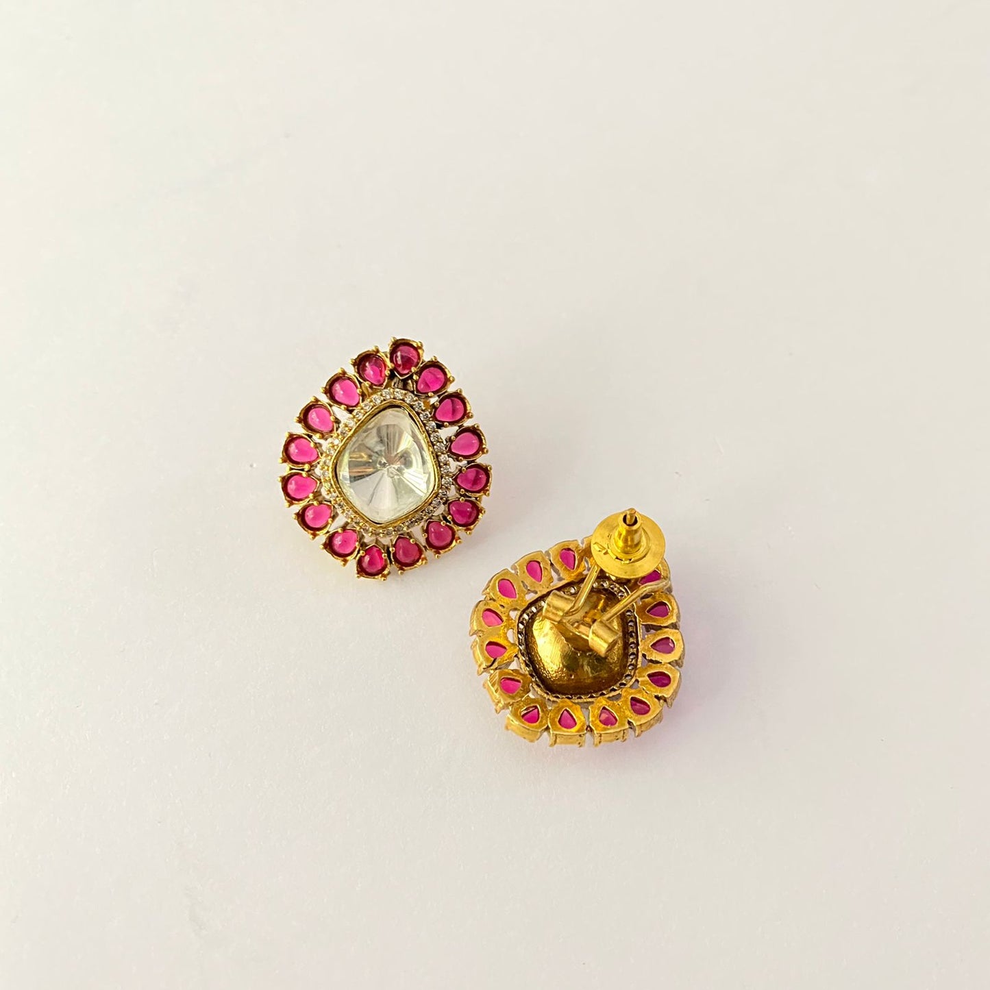 Polki Ruby Stud With Back Clip