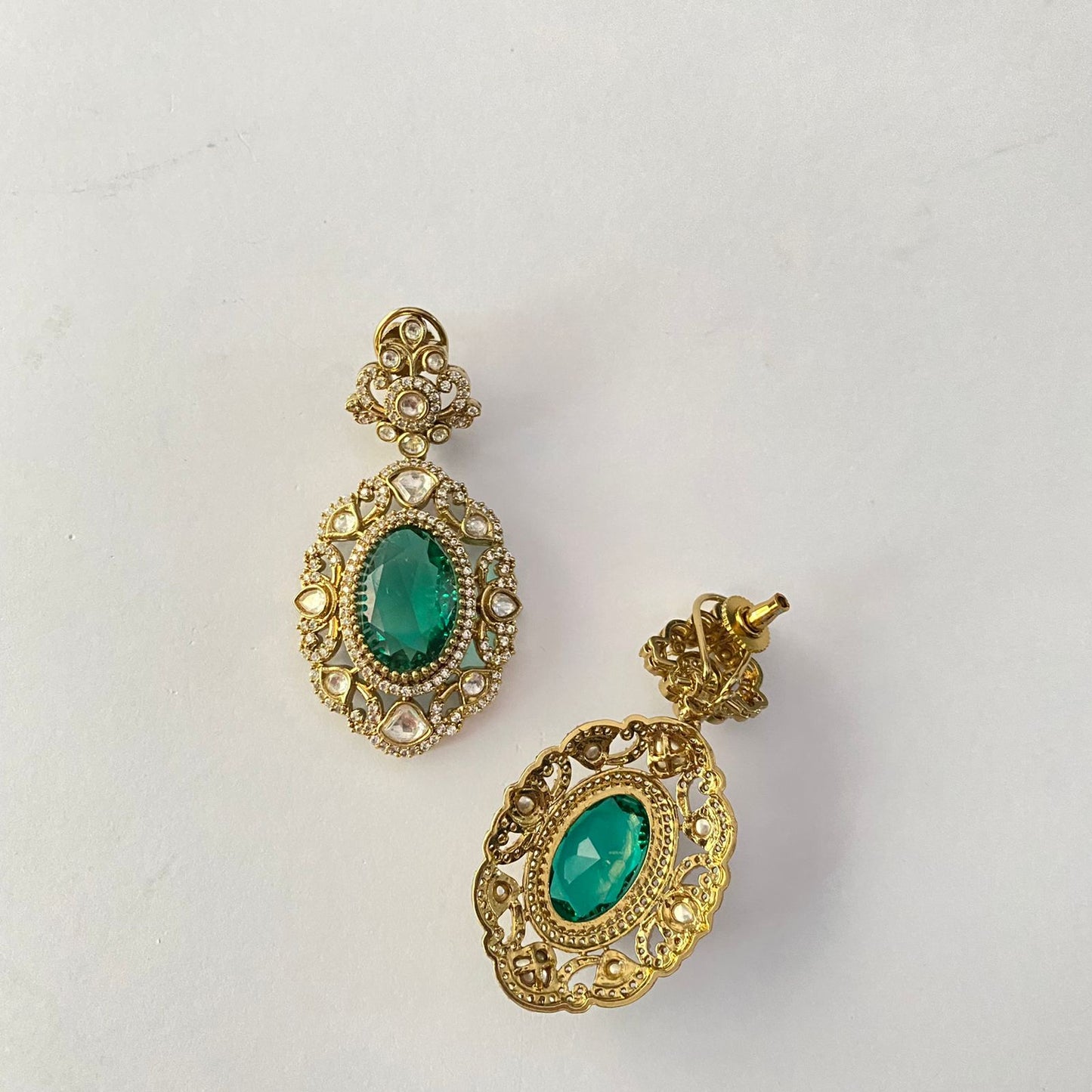 Kundan Green Antique Gold Earring.