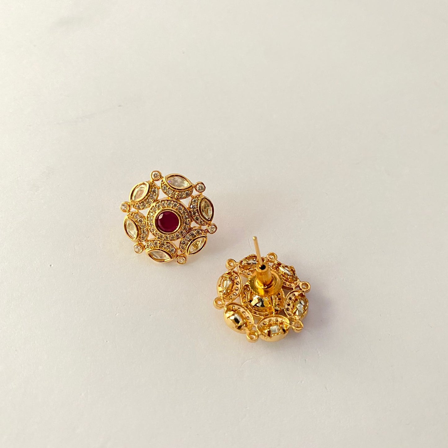 Ruby Gold Plated Kundan Stud