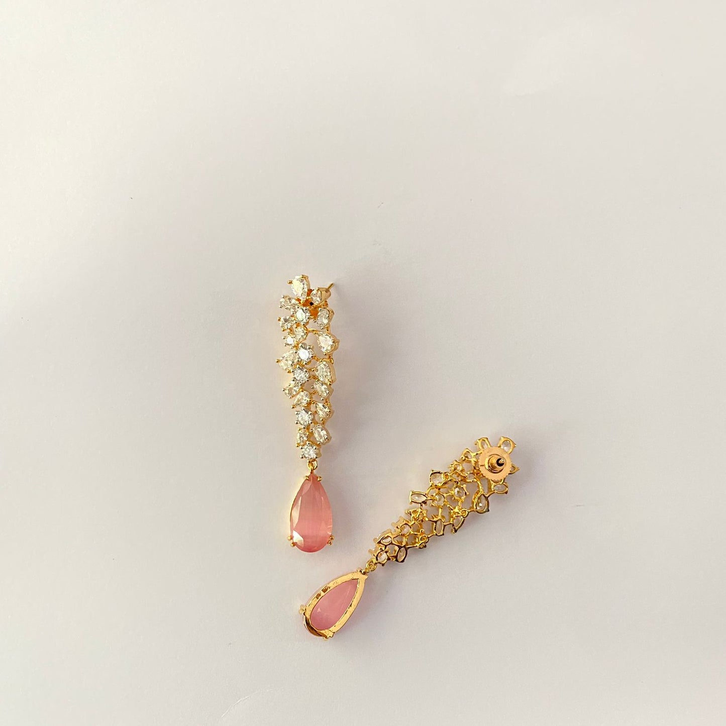 Rose Quartz Diamond Gold Plated Earring