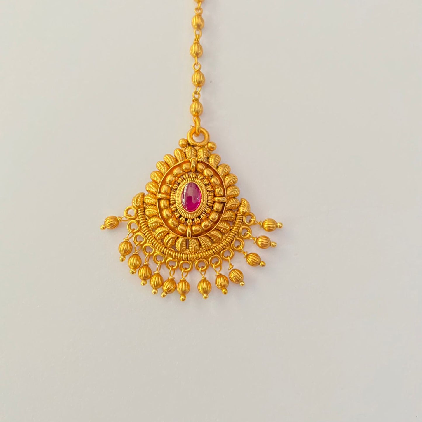 Antique Gold Plated Ruby Stone Mangtika