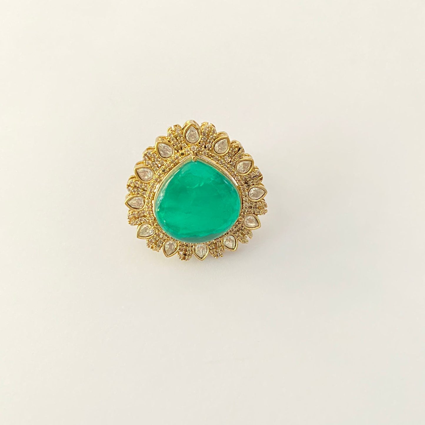Polki green gold plated adjustable ring