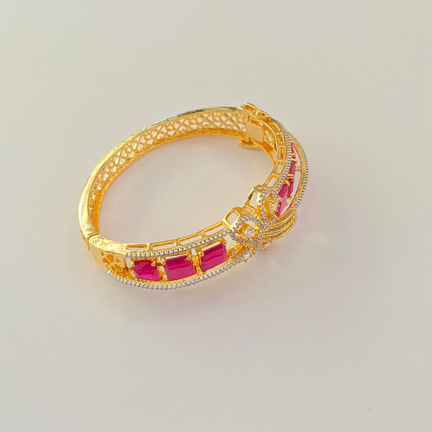 Pink Stone  A.D Gold plated Openable Bracelet