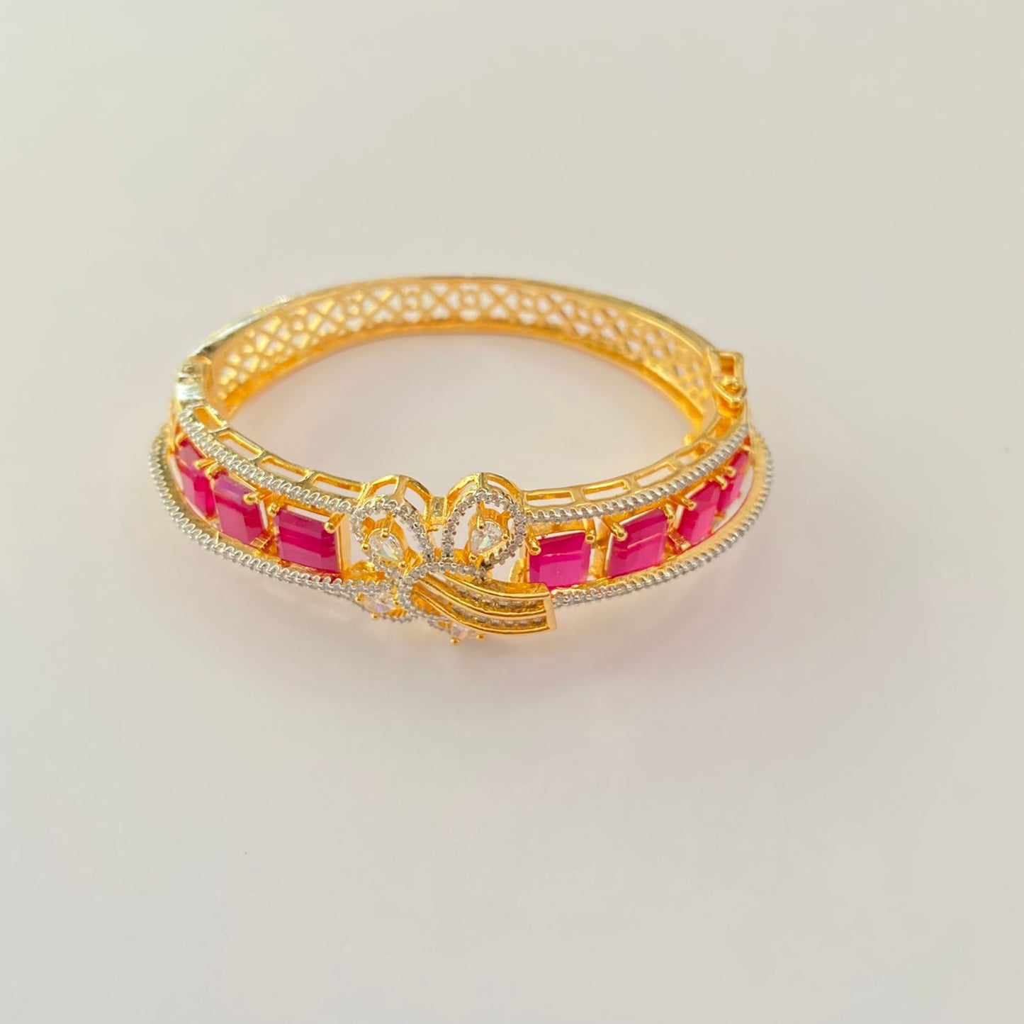 Pink Stone  A.D Gold plated Openable Bracelet