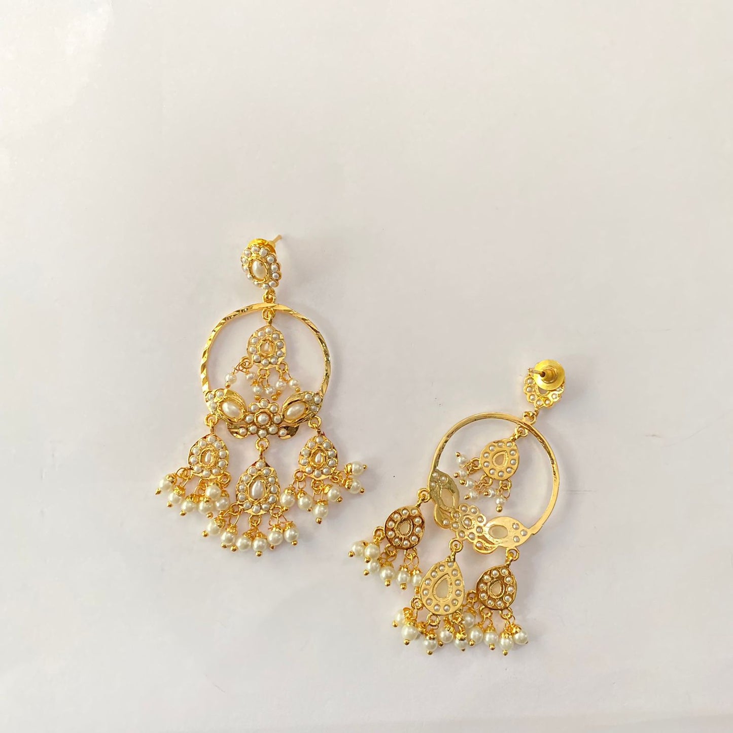 Gold Plated White Jadau Earring
