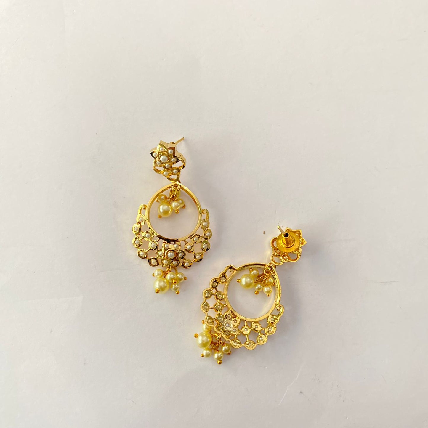 White Pearl Gold Plated Jadau Earring