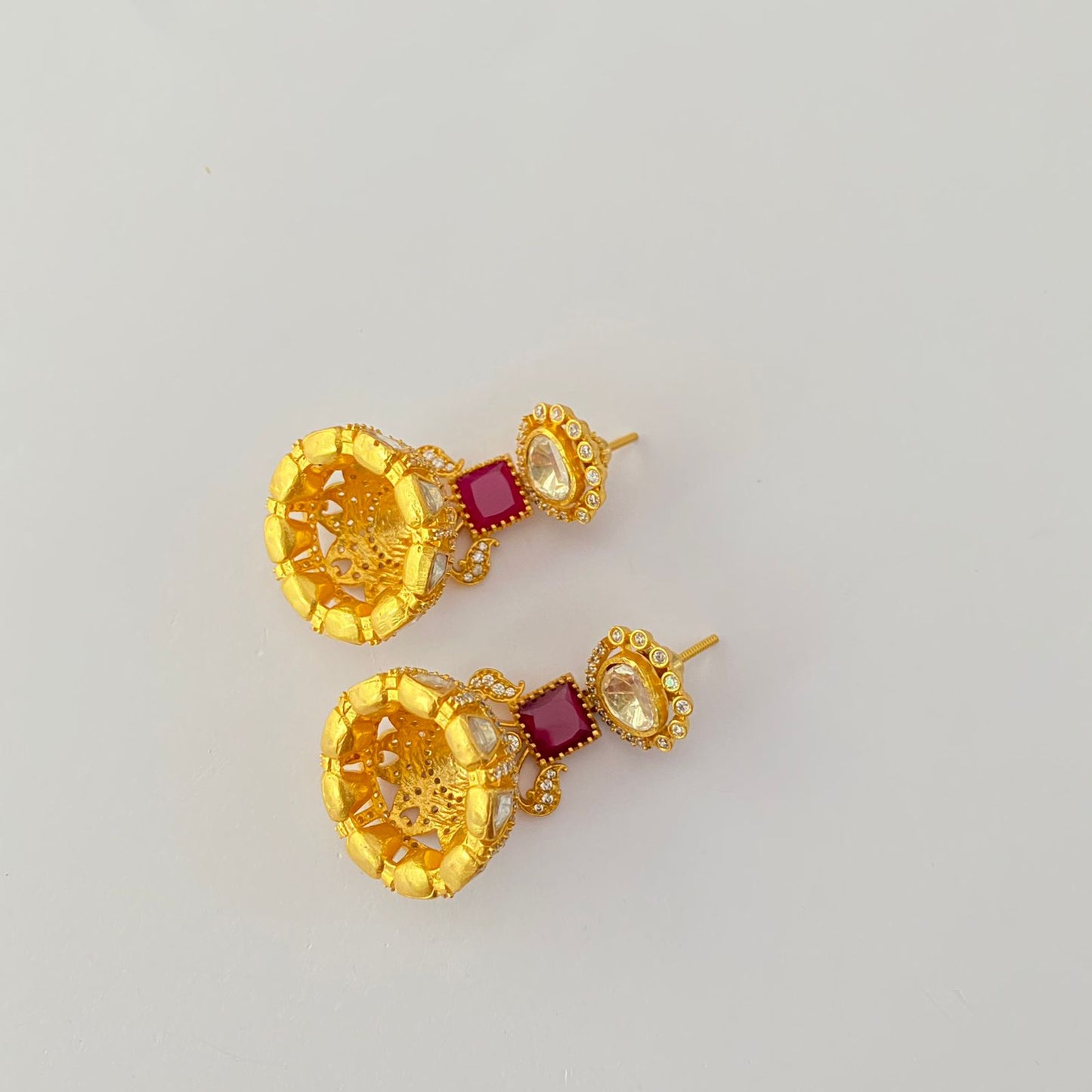 Gold Plated kundan ruby with diamond necklace set.