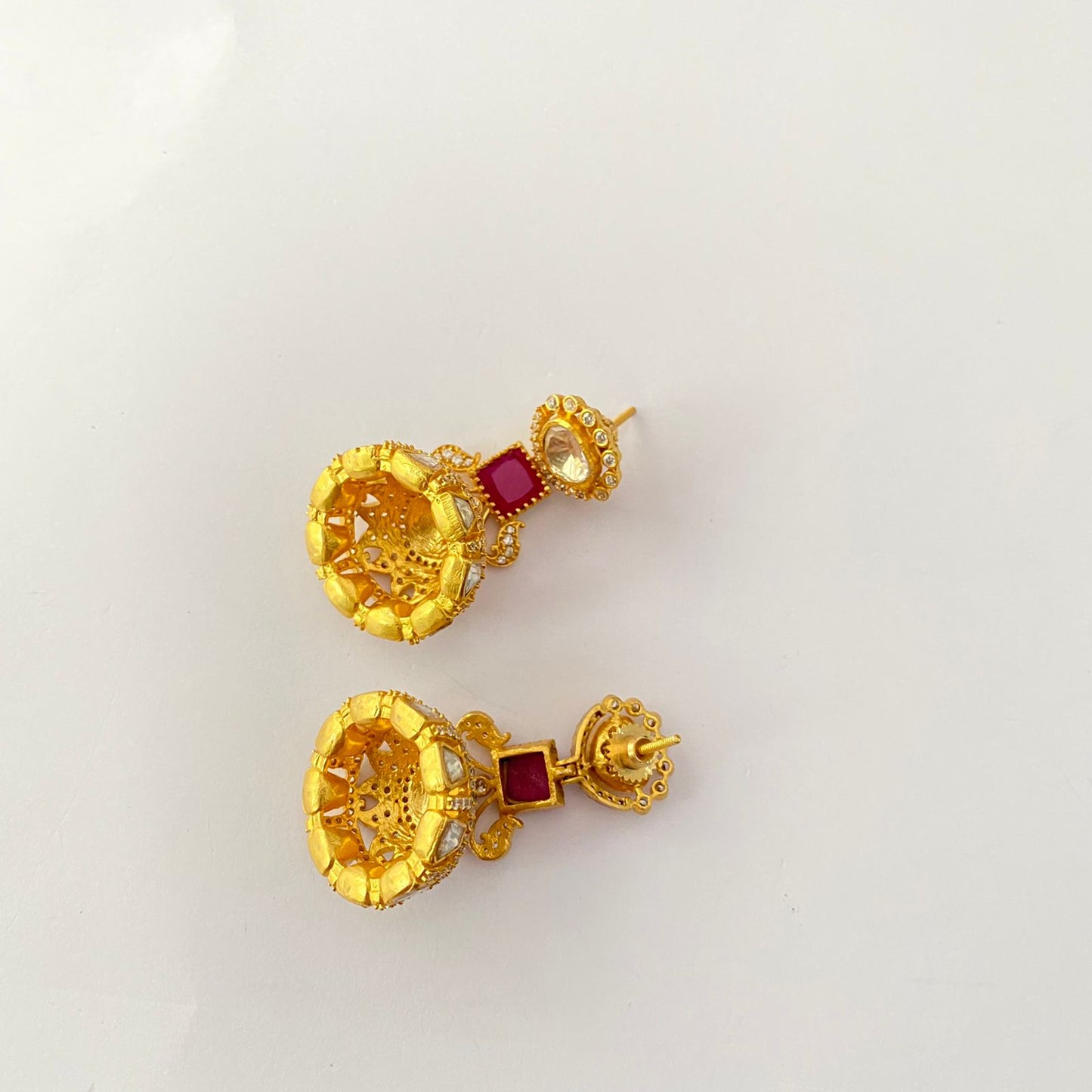 Gold Plated kundan ruby with diamond necklace set.
