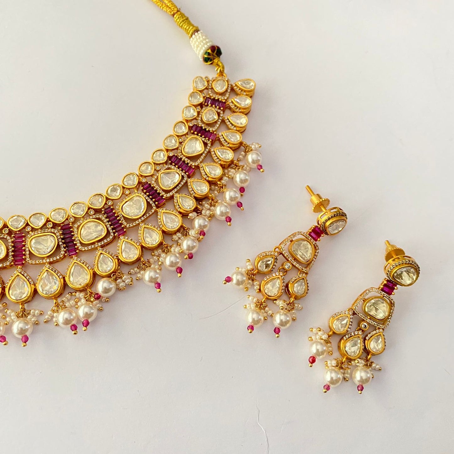 Gold Plated kundan Ruby necklace set
