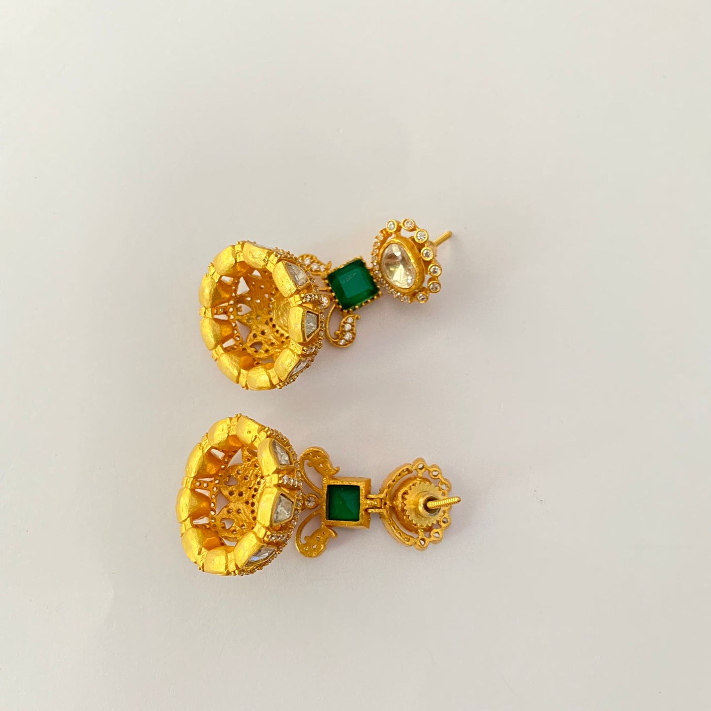 Gold Plated kundan green with diamond necklace set