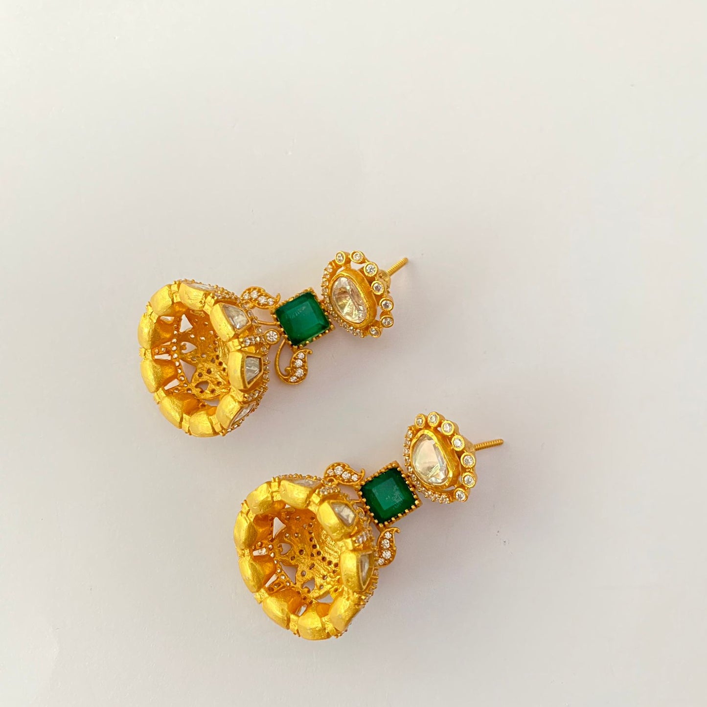 Gold Plated kundan green with diamond necklace set