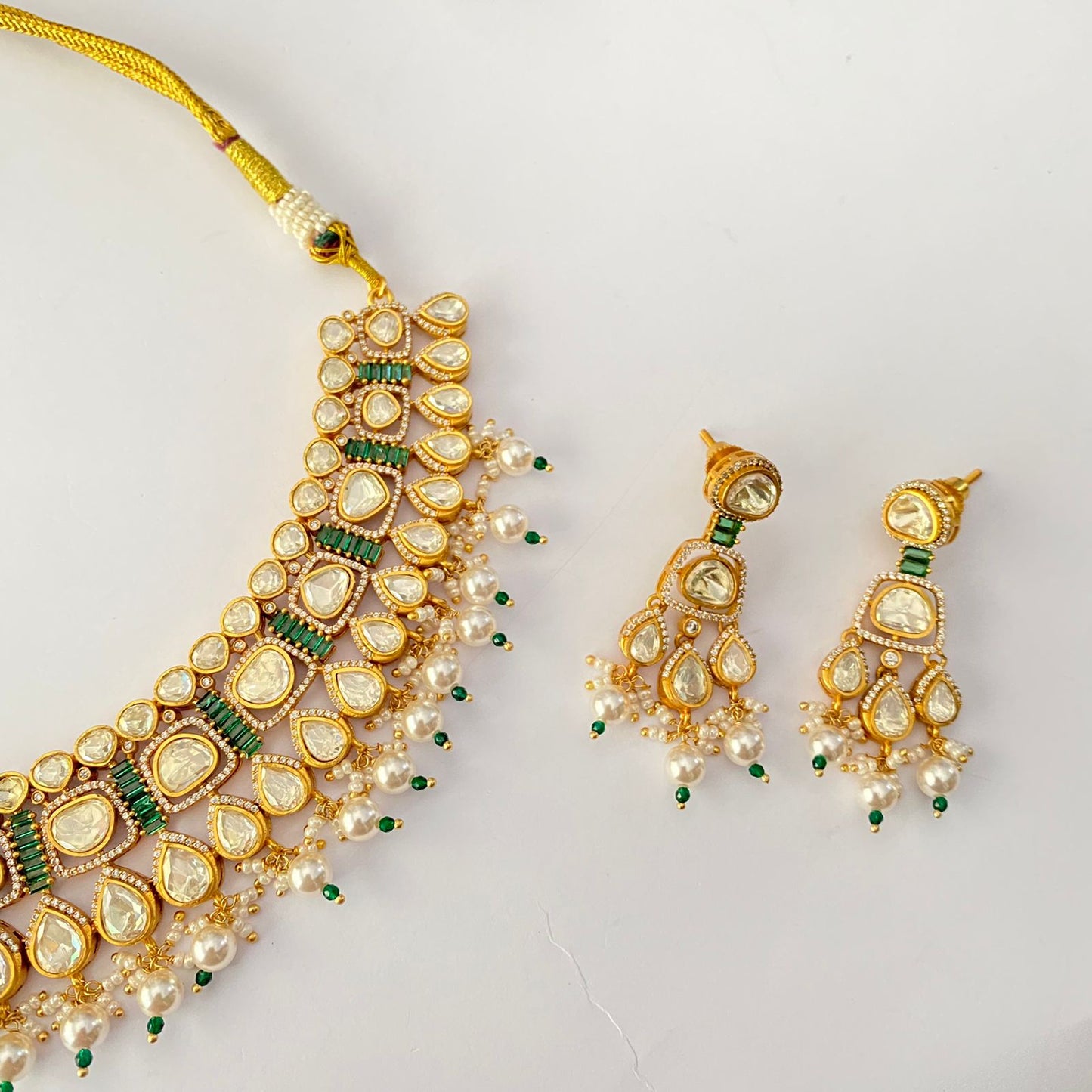 Gold Plated kundan green necklace set