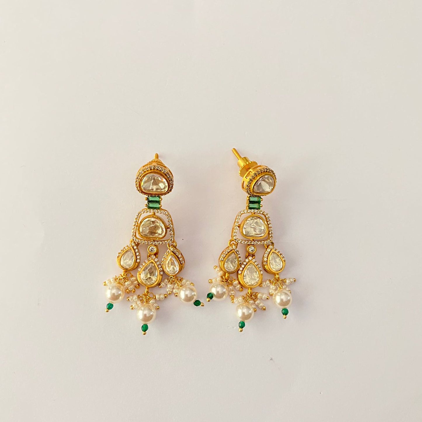 Gold Plated kundan green necklace set