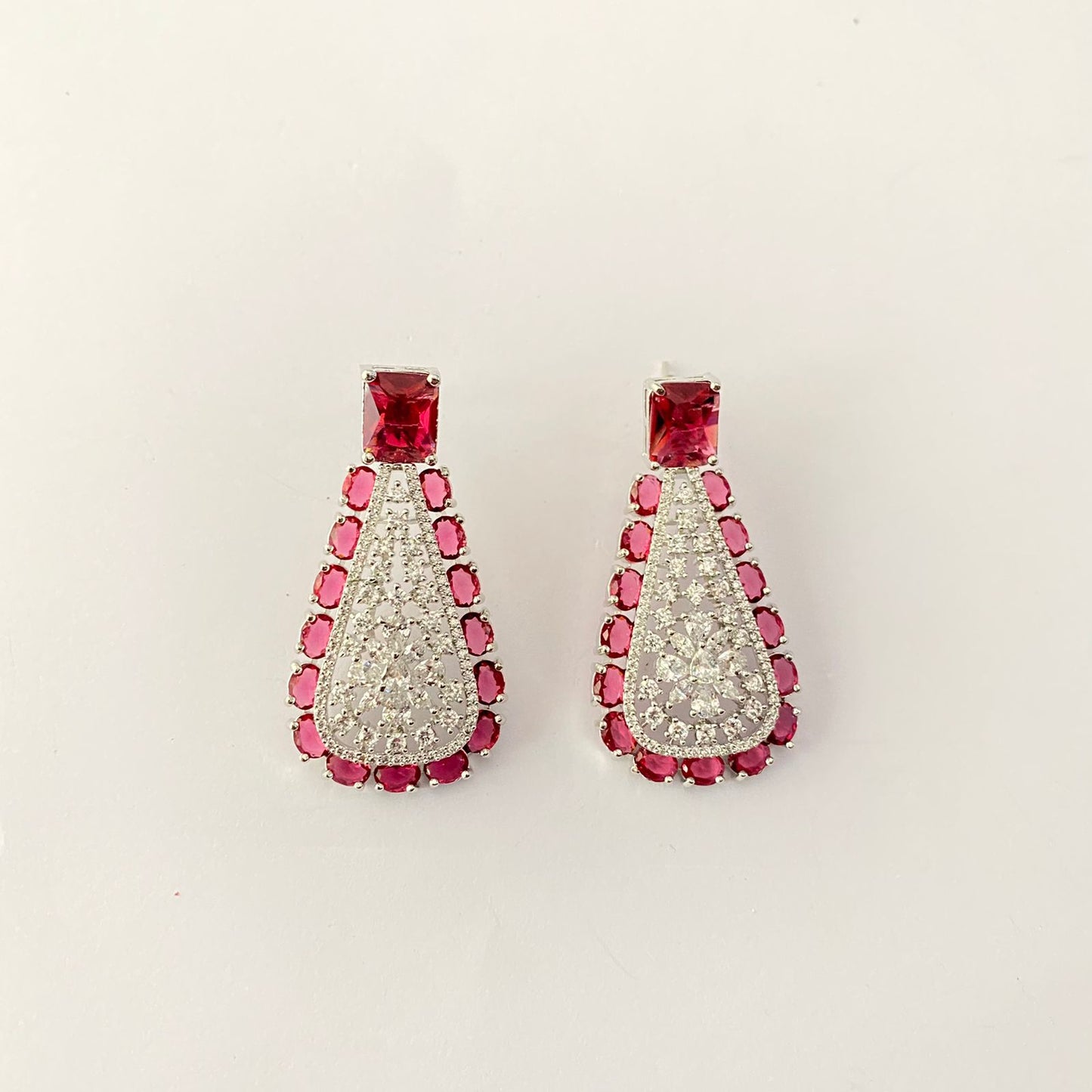 Ruby Diamond Silver Plated Necklace Set
