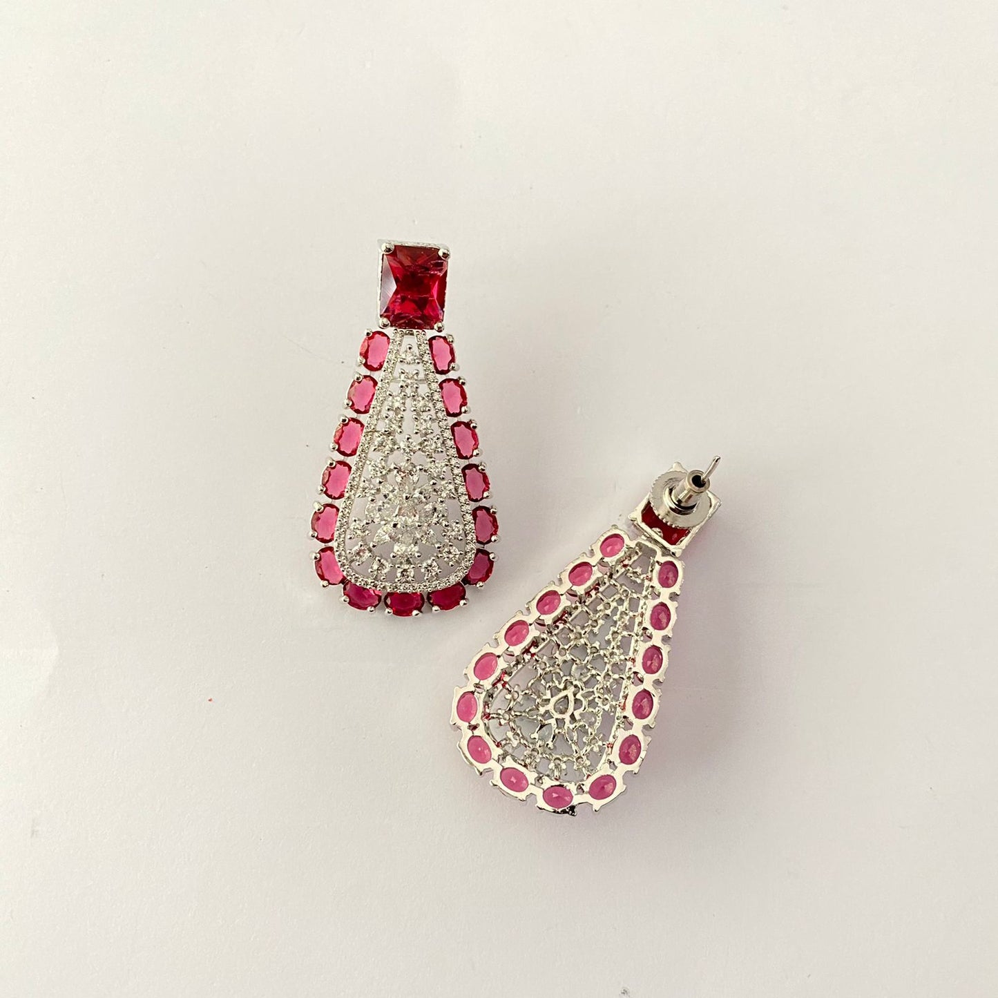 Ruby Diamond Silver Plated Necklace Set