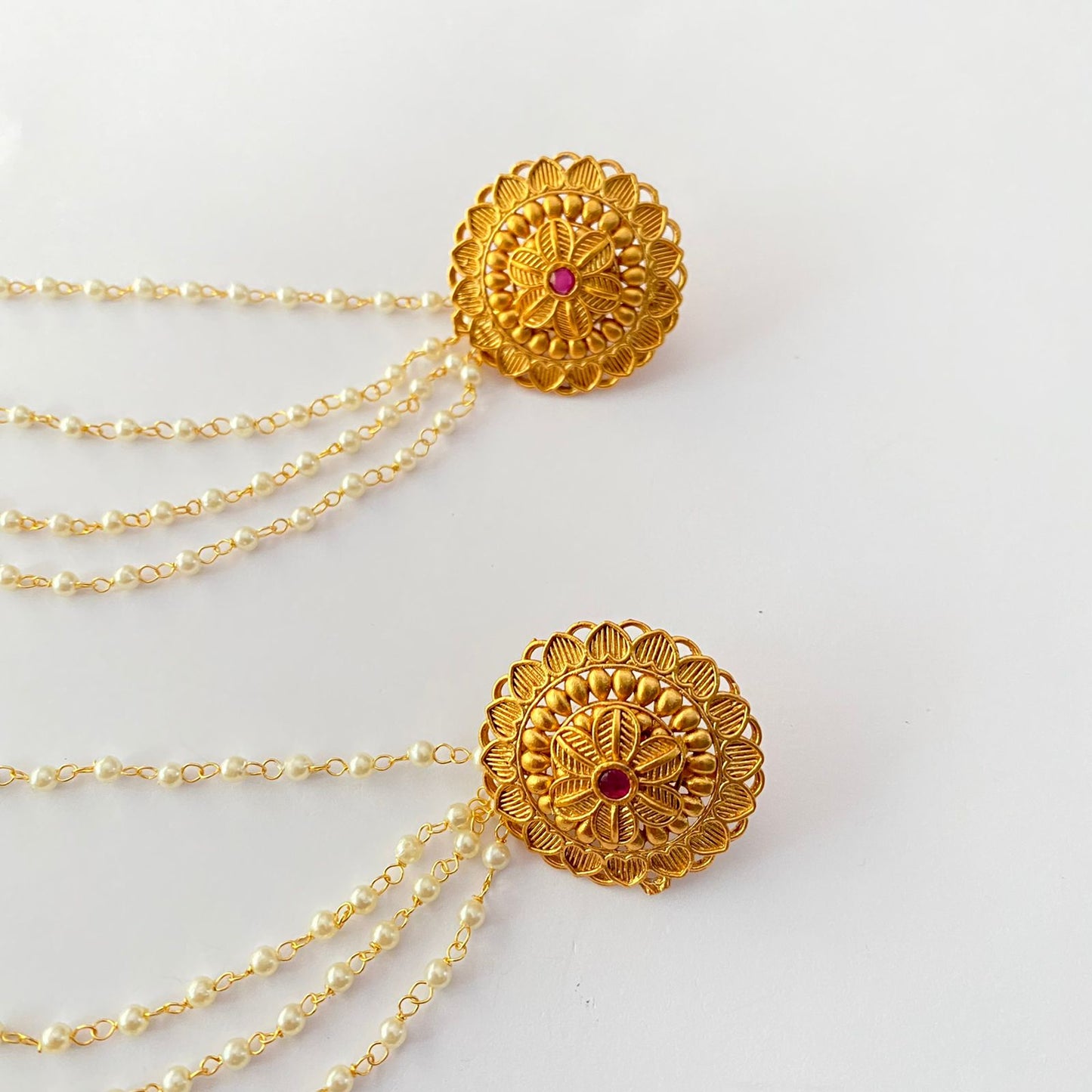 Gold Plated Ruby Stud With Kaan Chain