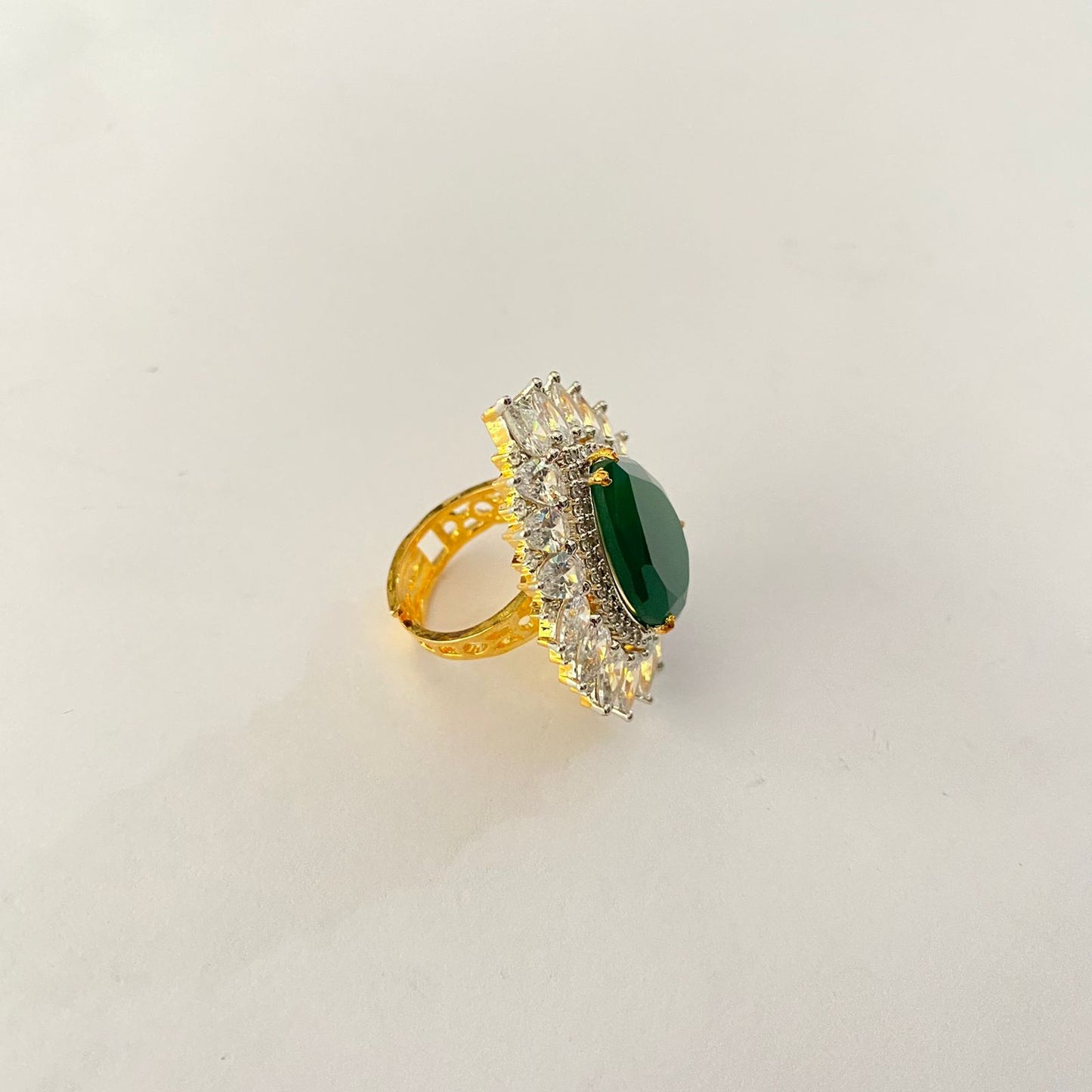 Gold Plated Diamond Green Ring