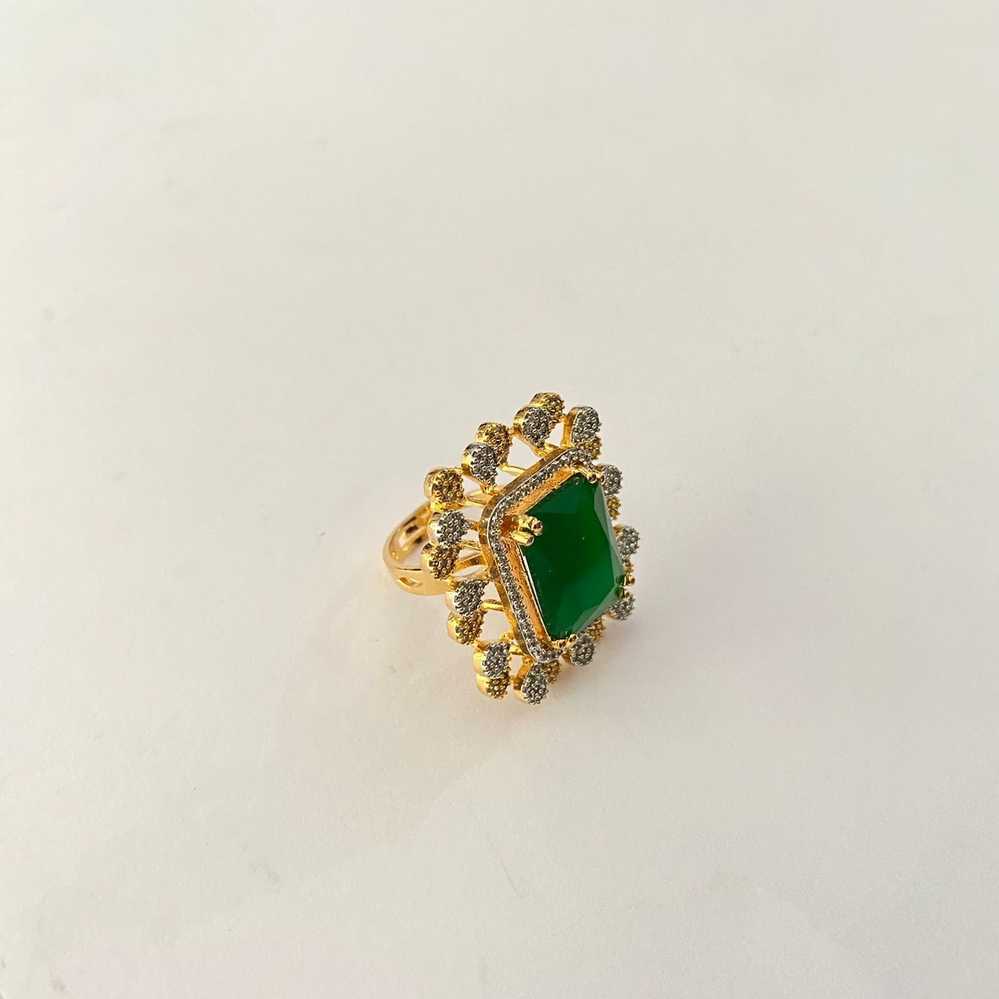 Diamond Gold Plated Green Ring