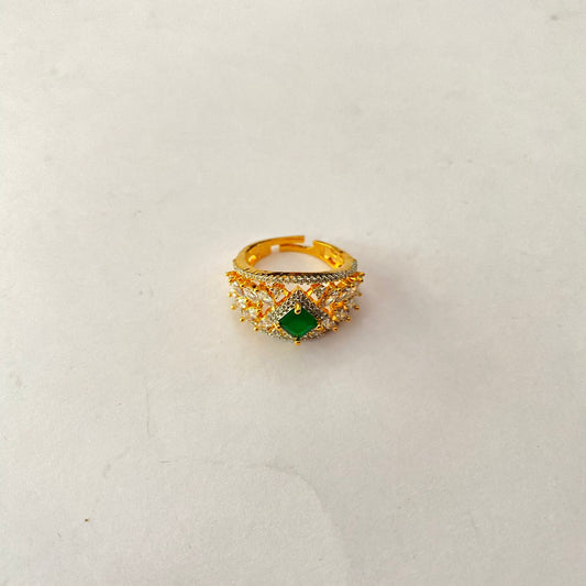 Gold Plated Green Diamond Ring