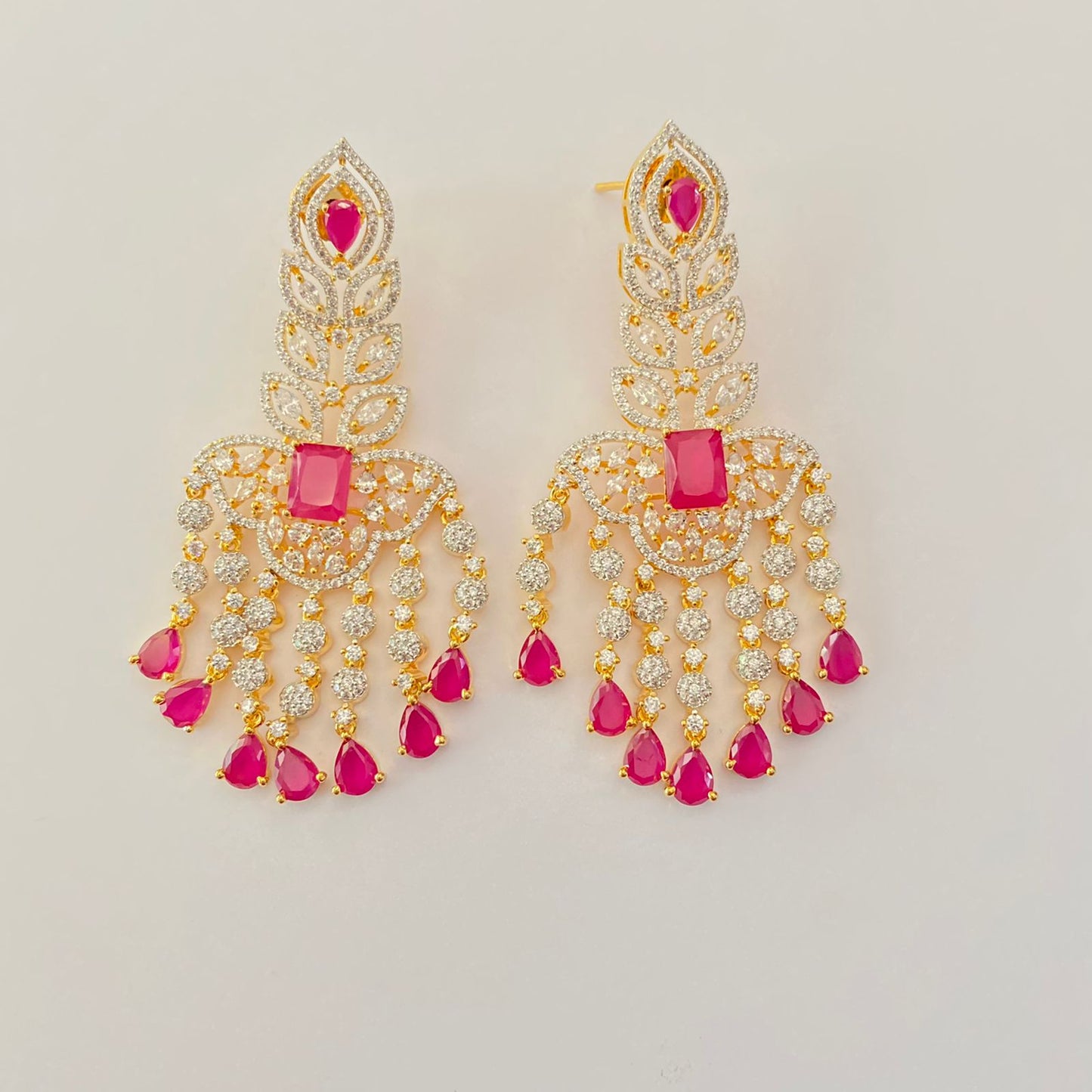 Ruby Stone  A.D Gold Plated dangler earring