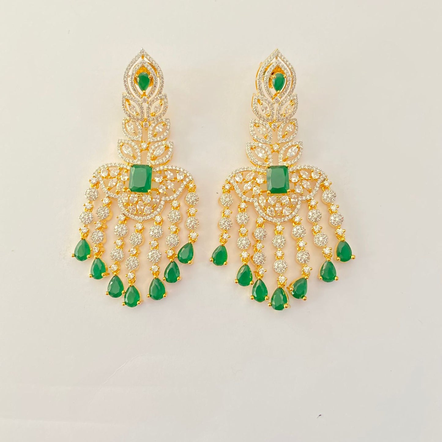 Green stone A.D Gold Plated Stone Dangler earring