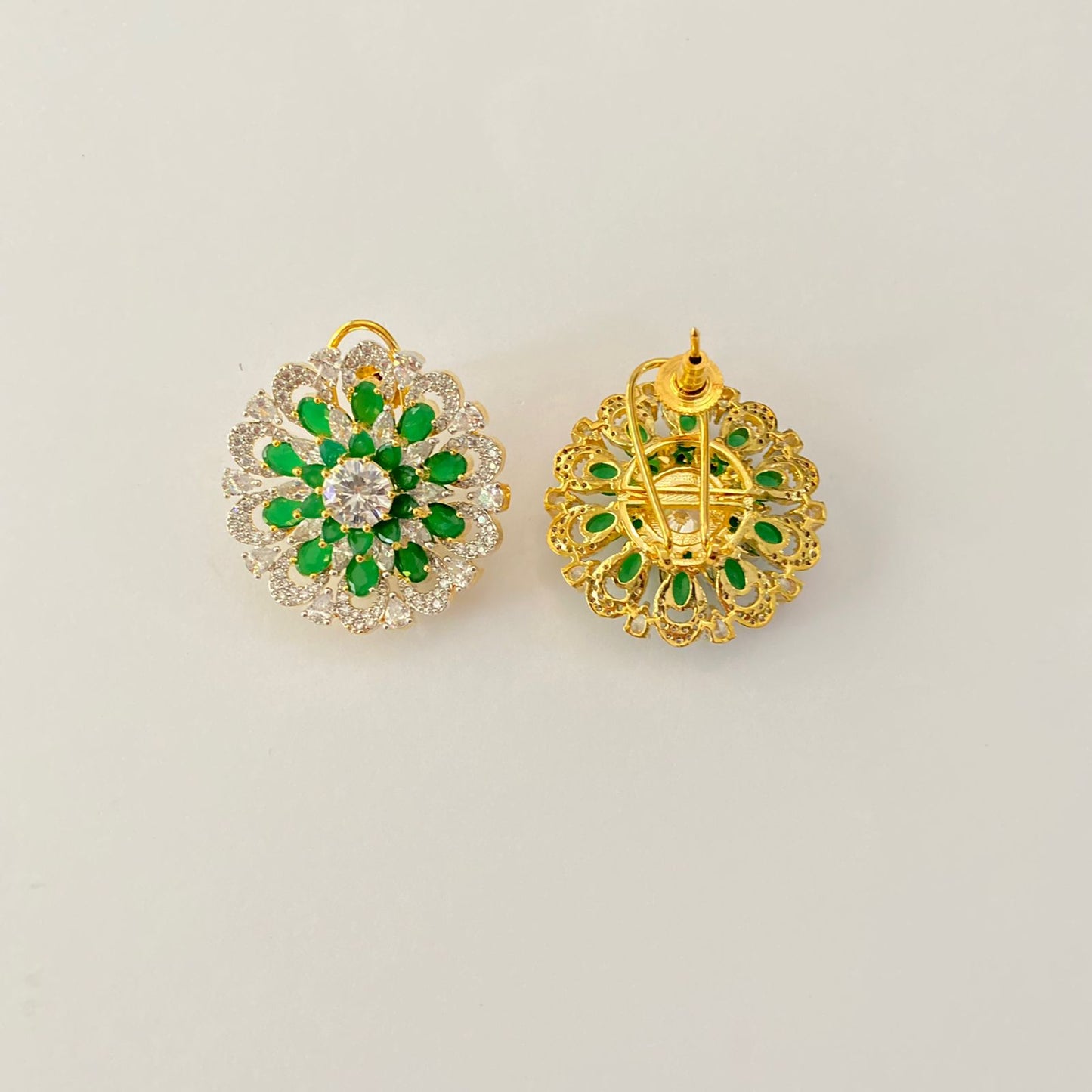 Green Stone A.d Gold Plated Back Clip