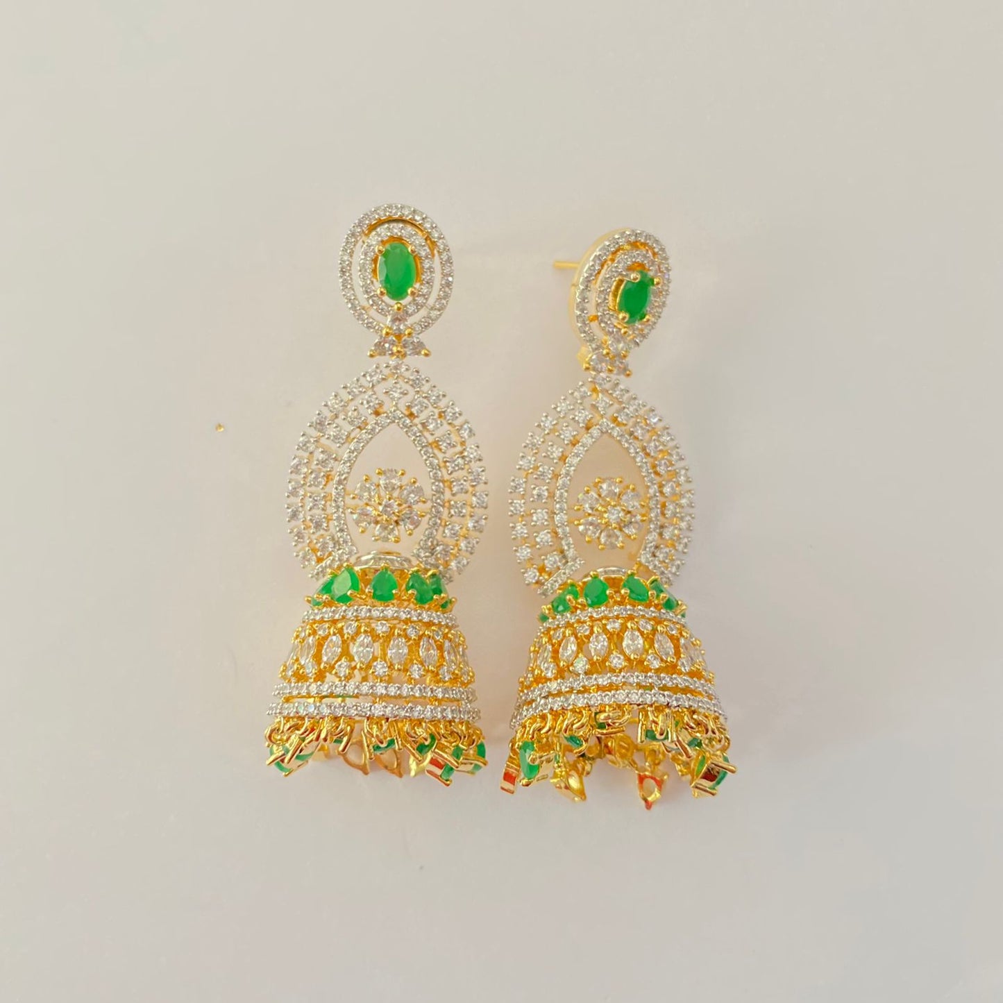 A.D Gold Plated green Stone Jhumka earring