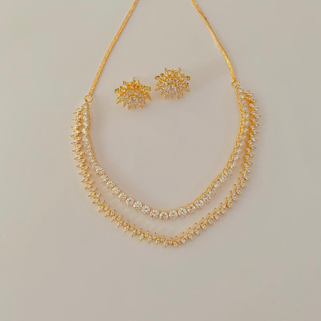 Diamond Gold Plated classic double layer necklace Set