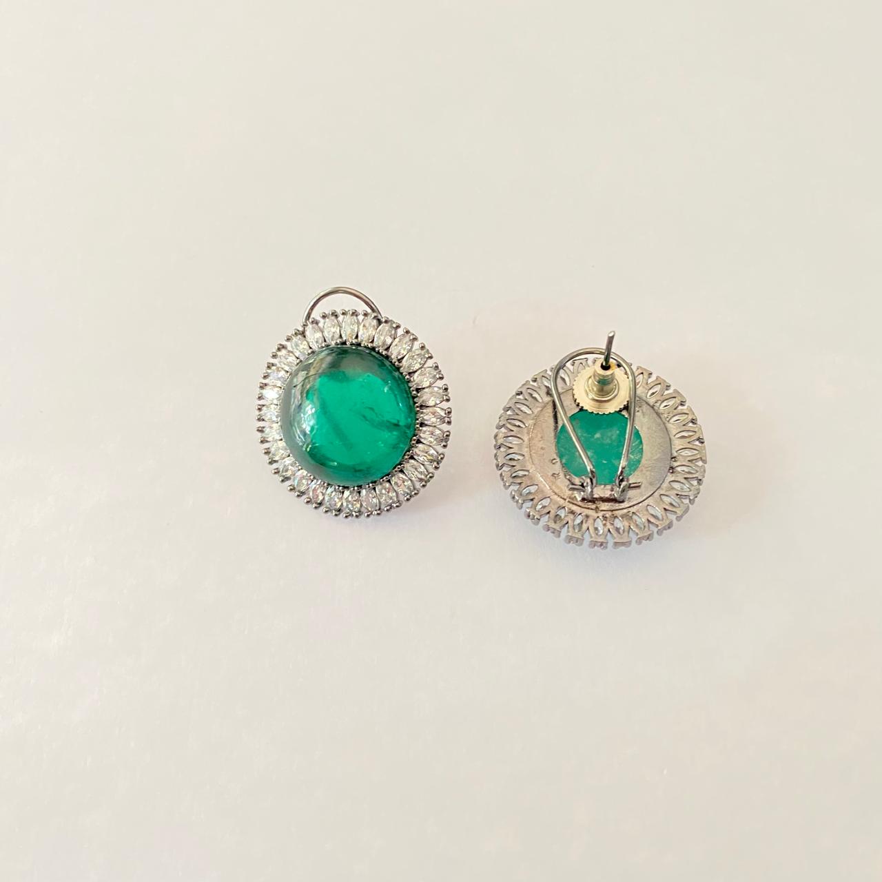 Emerald and Diamond Stud with Back Clip