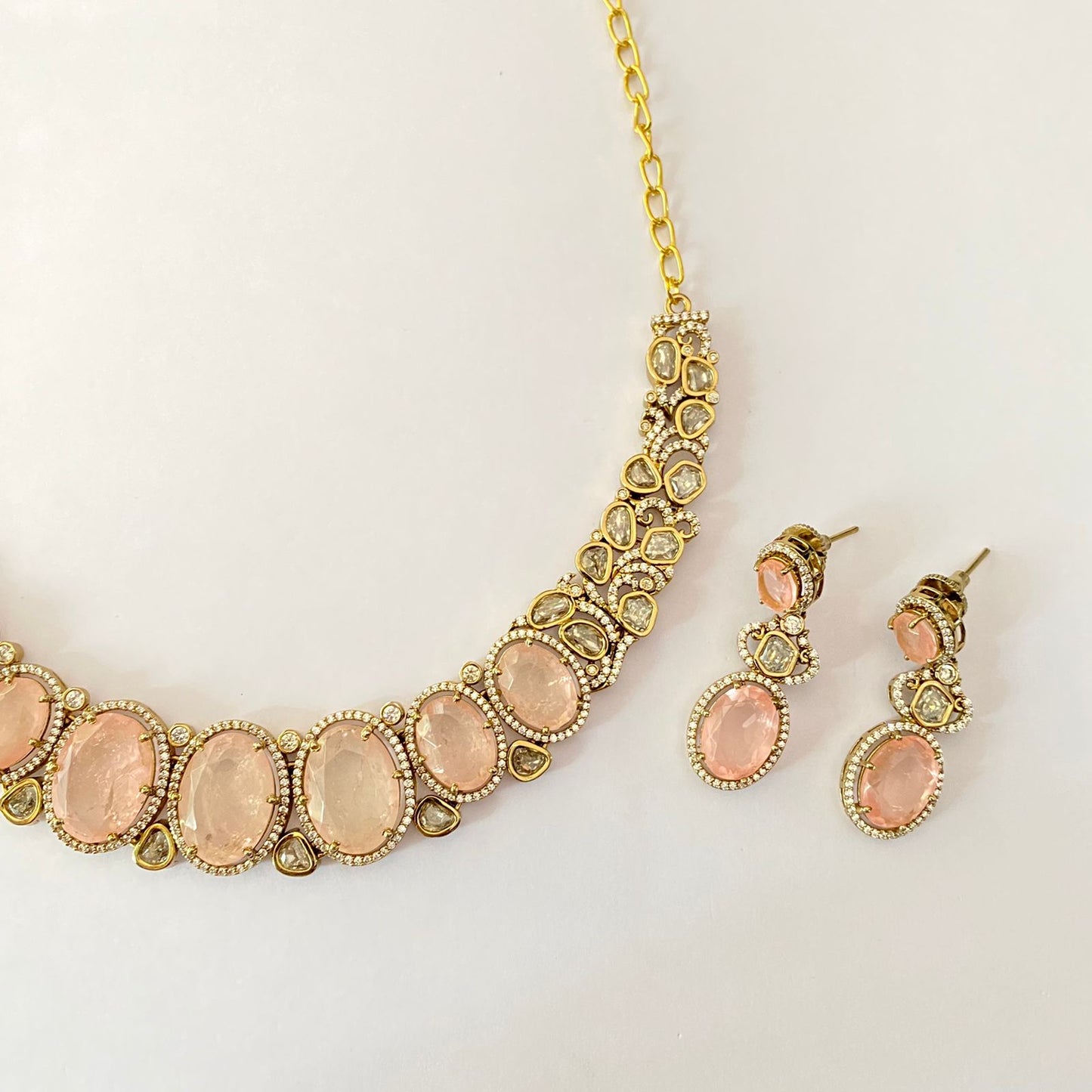 Moissanite Antique Gold Plated Necklace Set