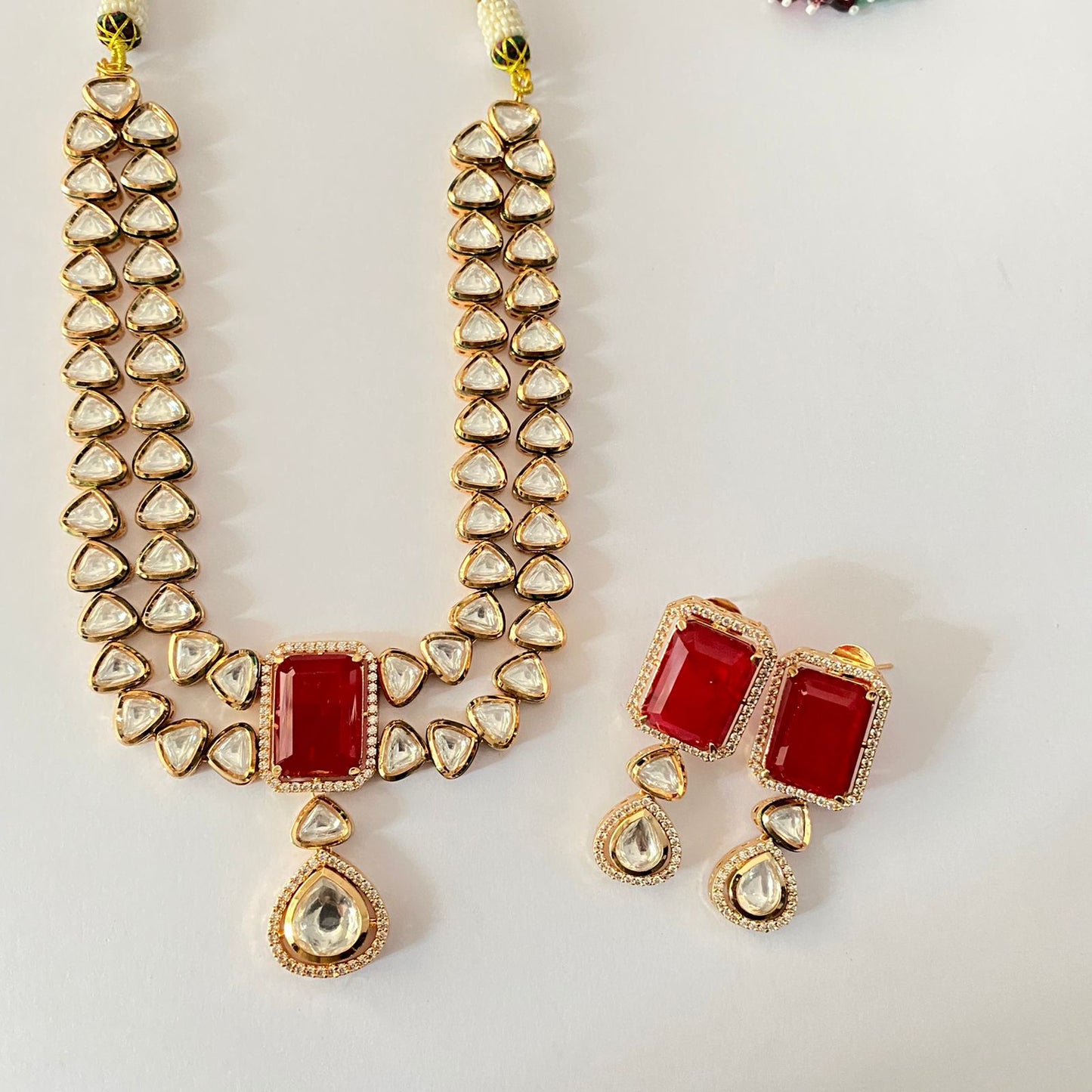 Ruby Kundan Double Line Necklace Set