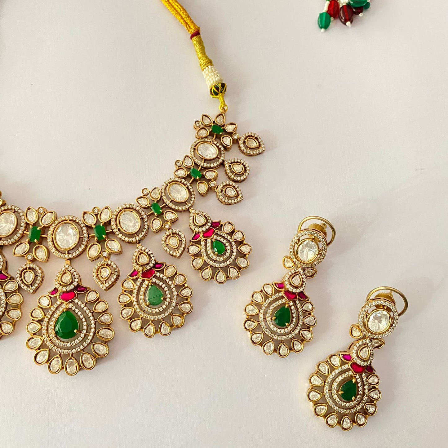 Moissanite Green Antique Gold Plated Necklace Set