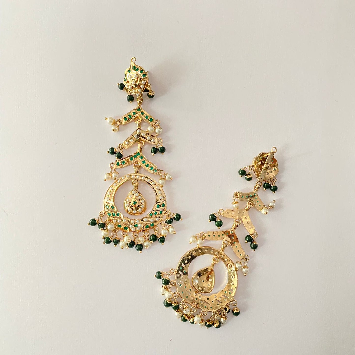 Green Long Jadau Earring