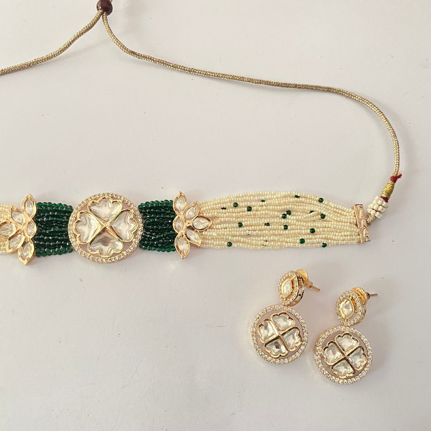 White Beads Kundan Choker Set