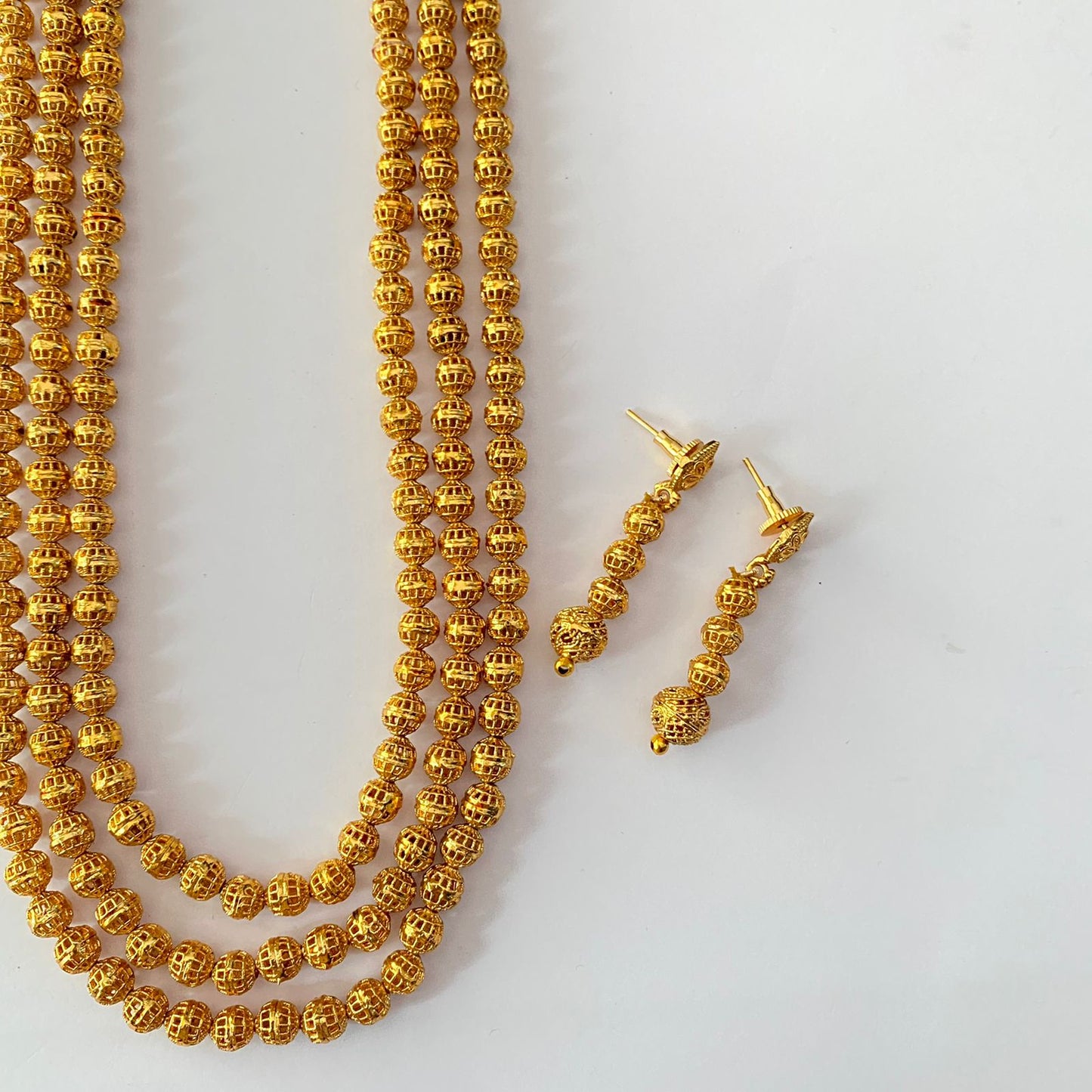 Three Line Matar Mala Gold Pated