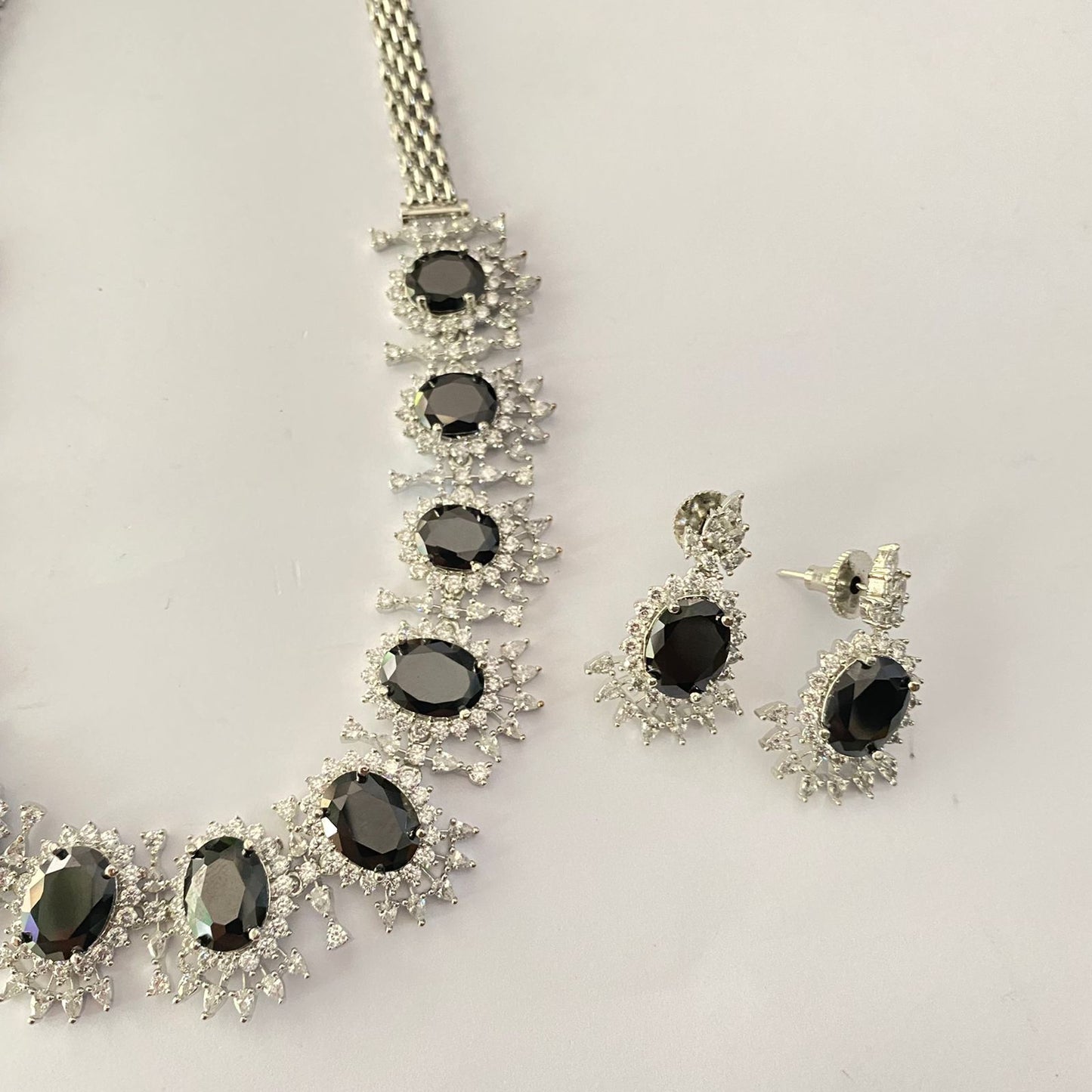 Silver Plated Black Diamond Necklace Set