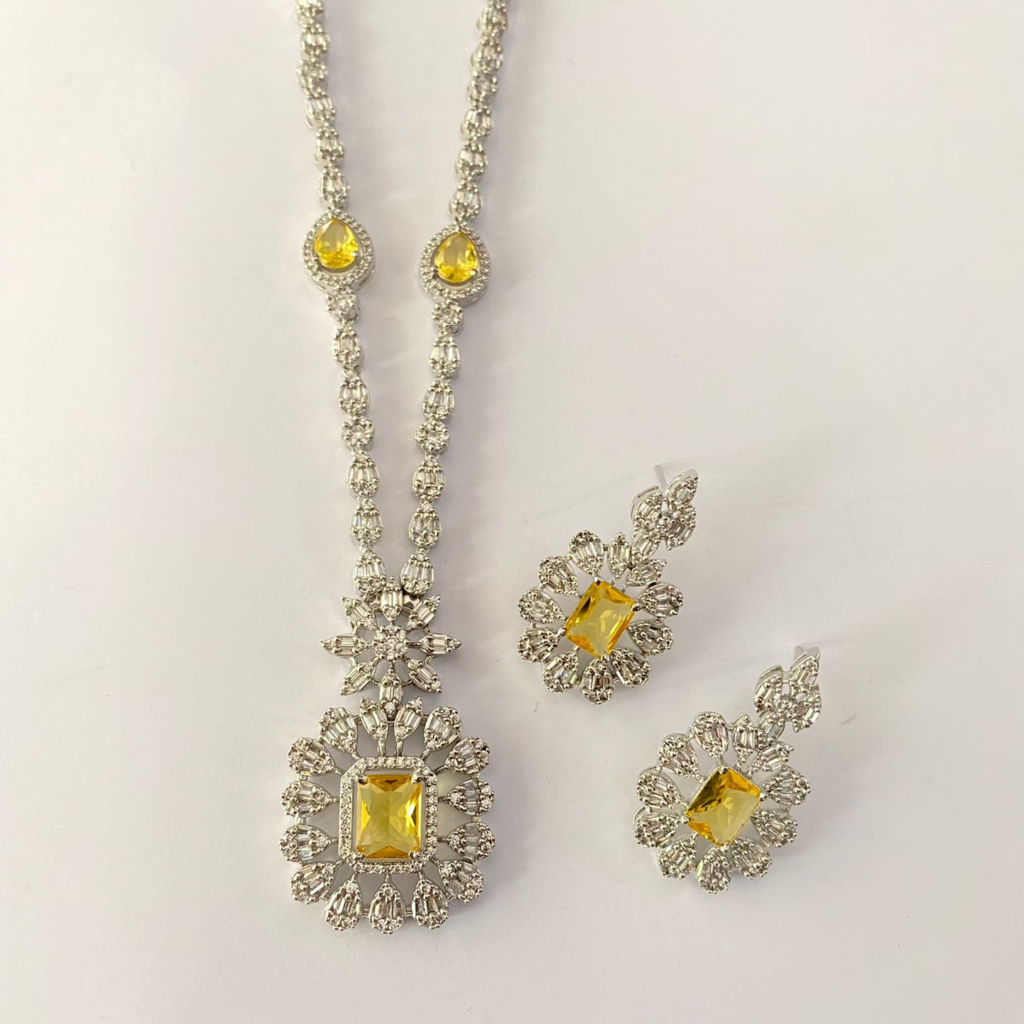 Yellow Diamond Silver Plated Necklace Set