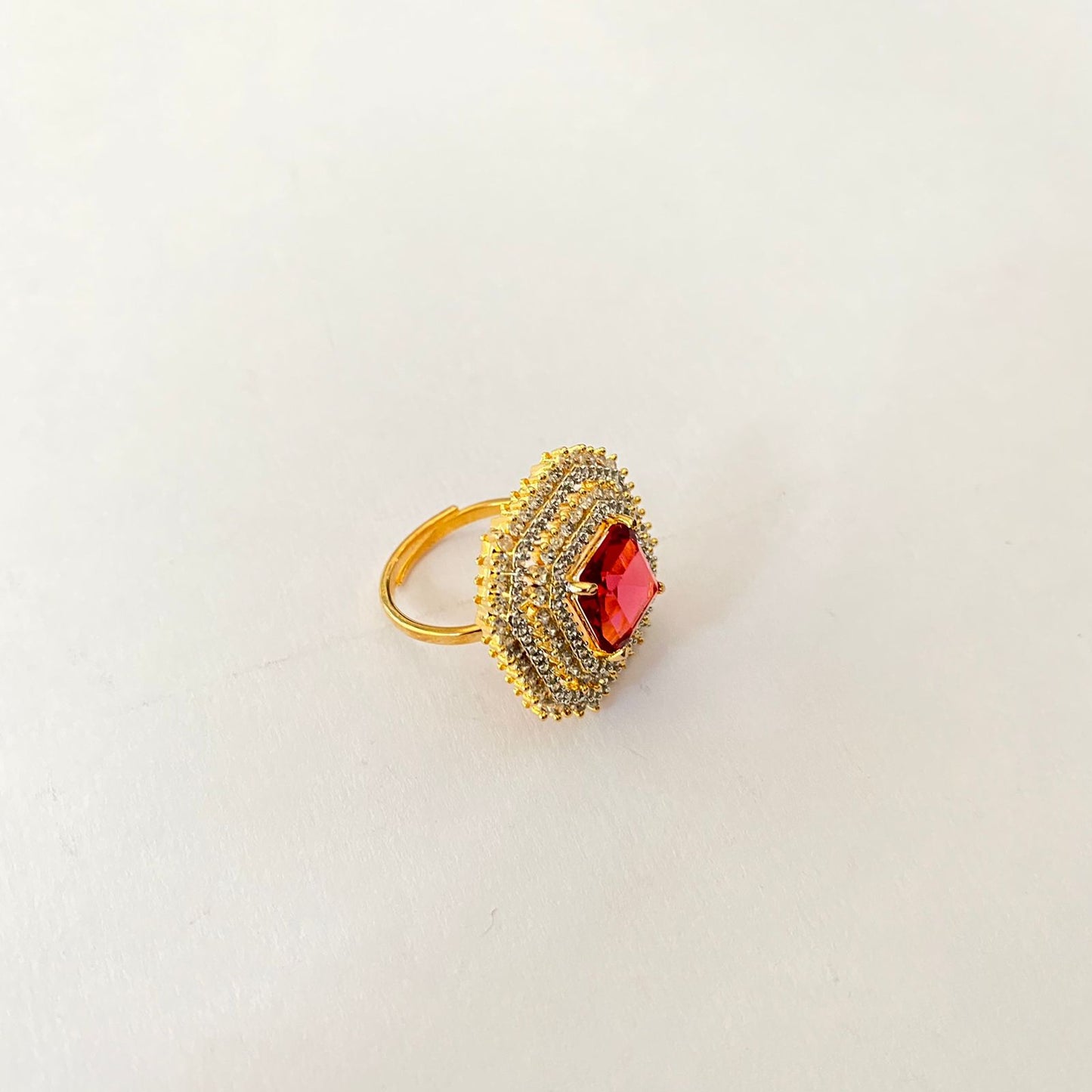 Red Stone Gold Plated Ring