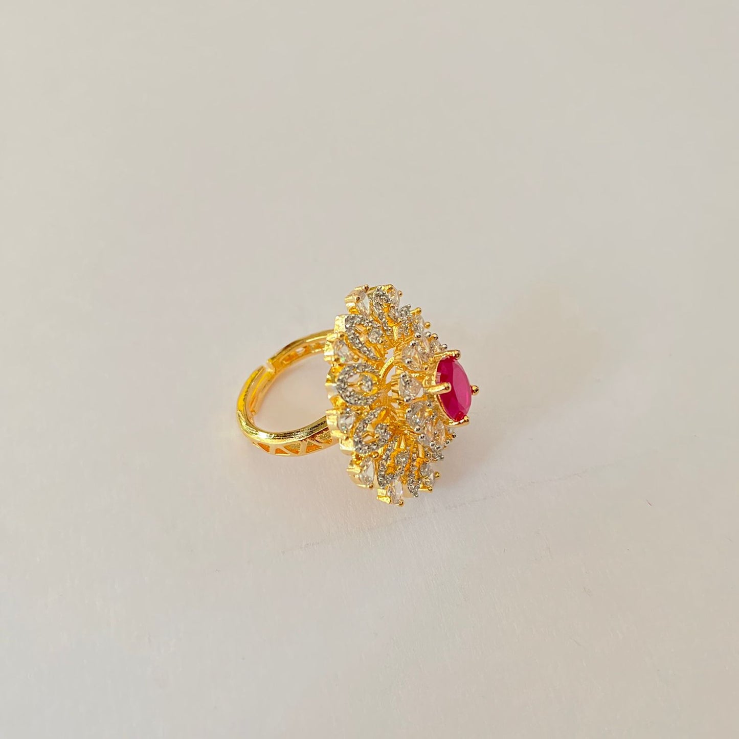 Gold Plated Diamond Ruby Stone Ring