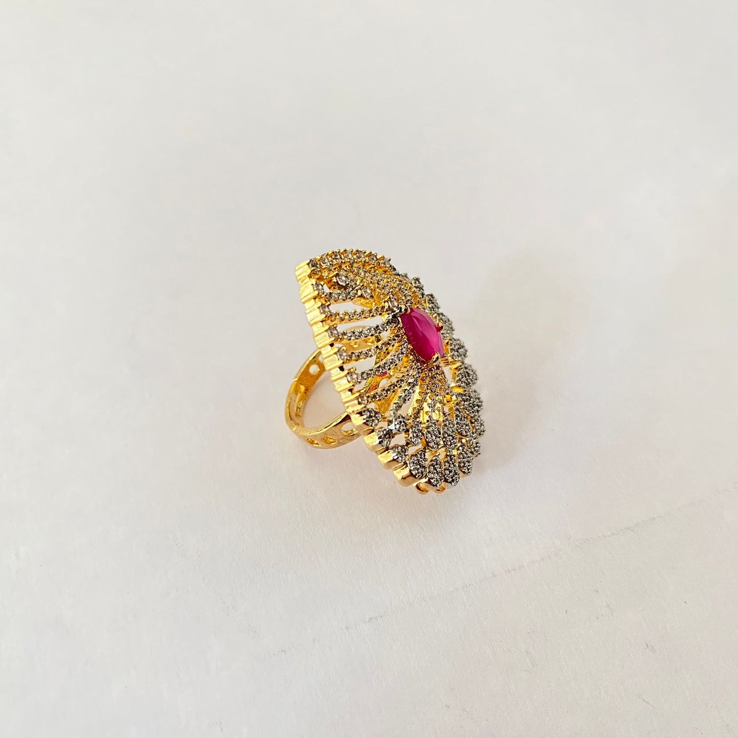 Ruby Stone Gold Plated Diamond Ring