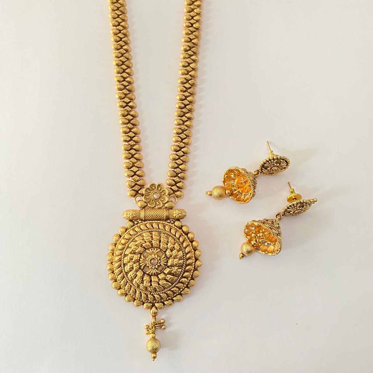 Antique Gold Plated Long Necklace Set
