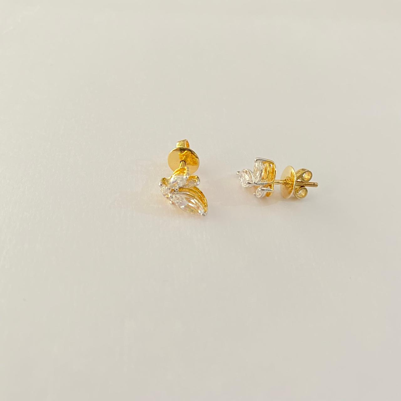 Gold Plated Leave Design Pure Silver 92.5 Women Stud