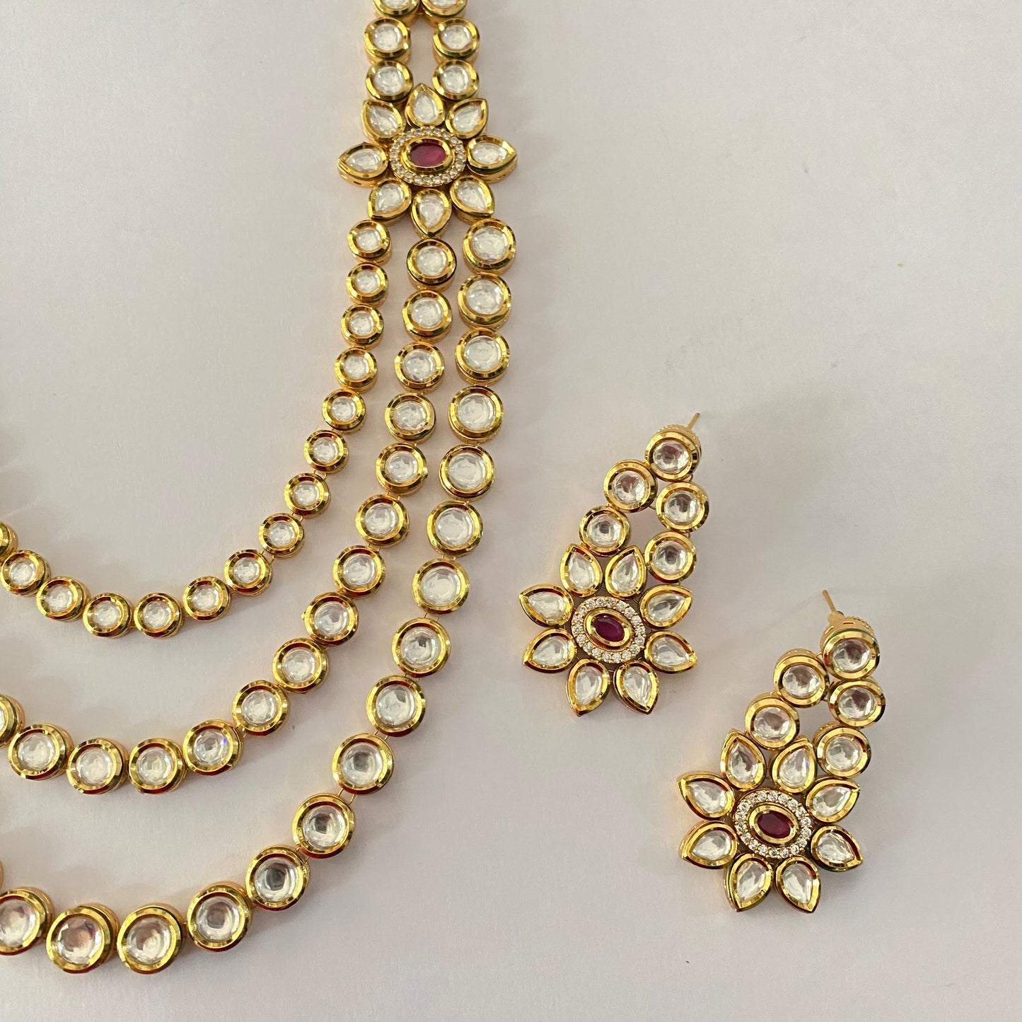 Classic Three Line Kundan Necklace Set