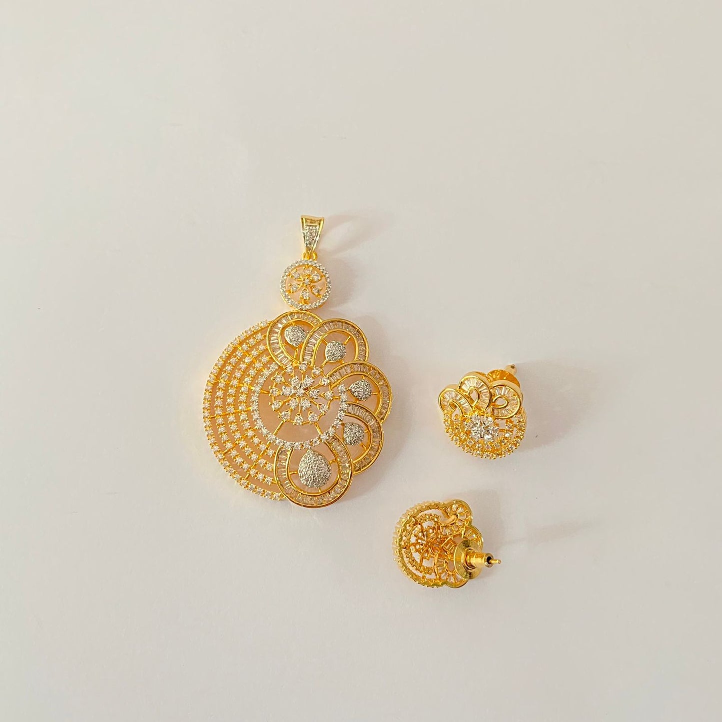 Diamond Gold Plated Pendant Set