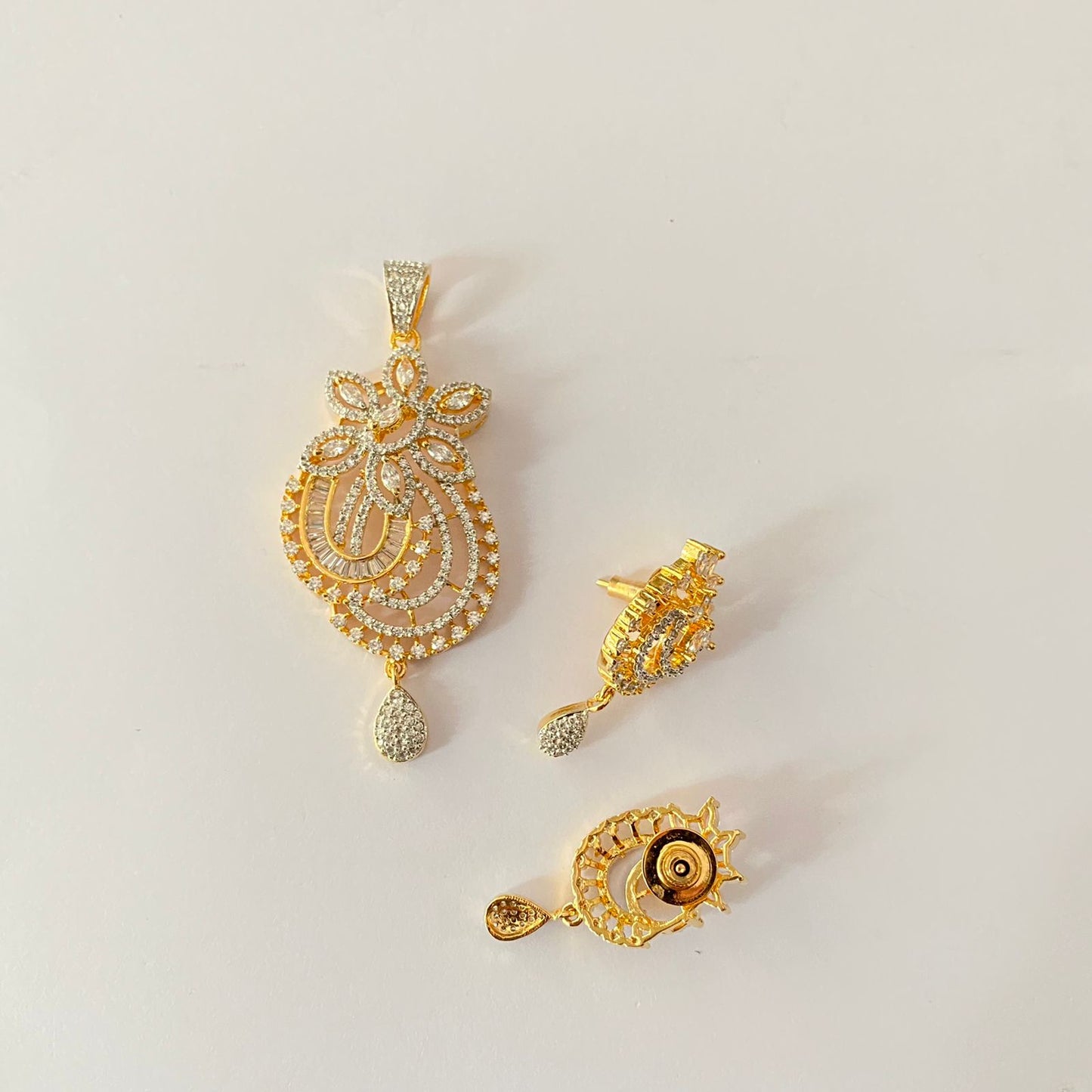 Diamond Gold Plated Pendant Set