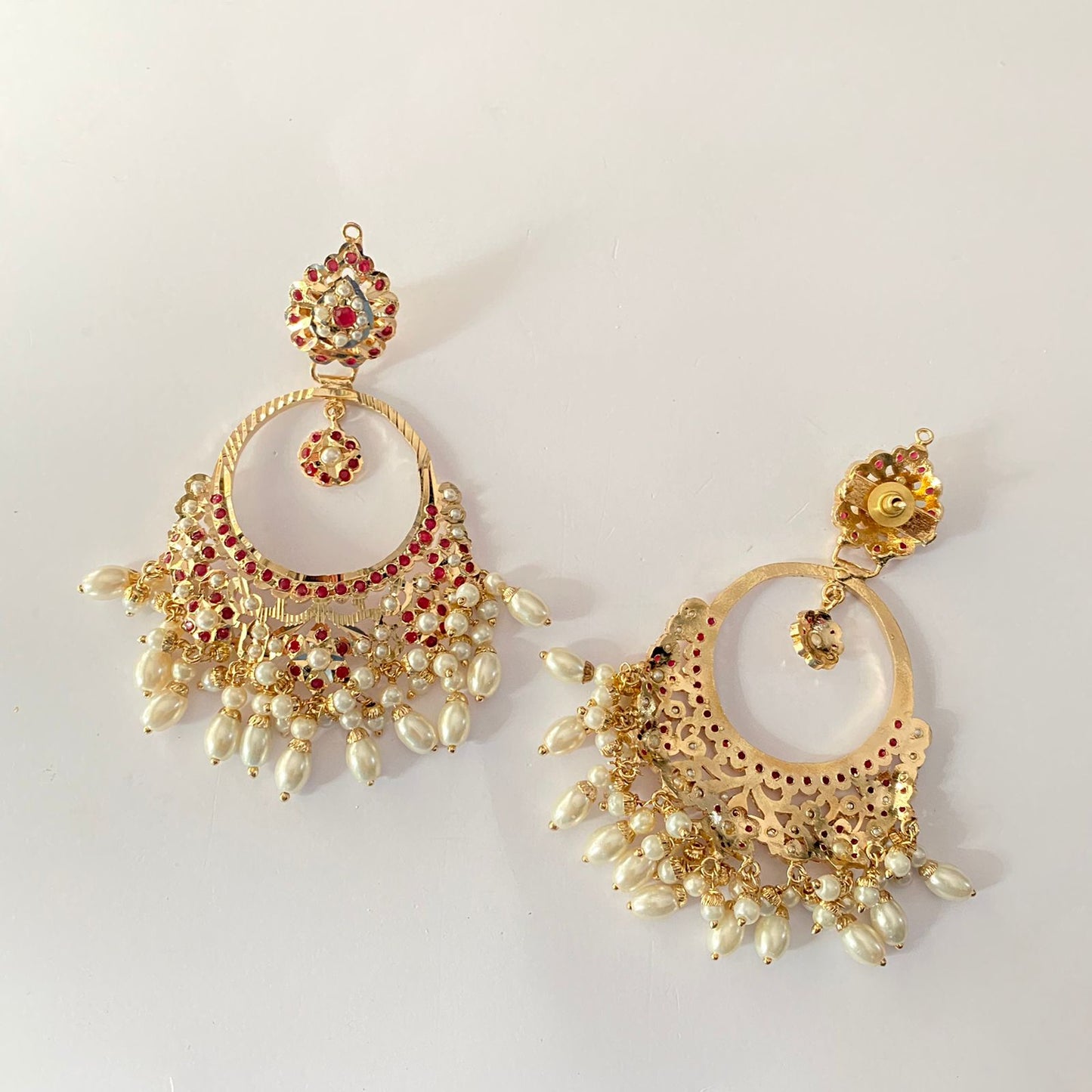 White Pearl Ruby Jadau Chand Bali