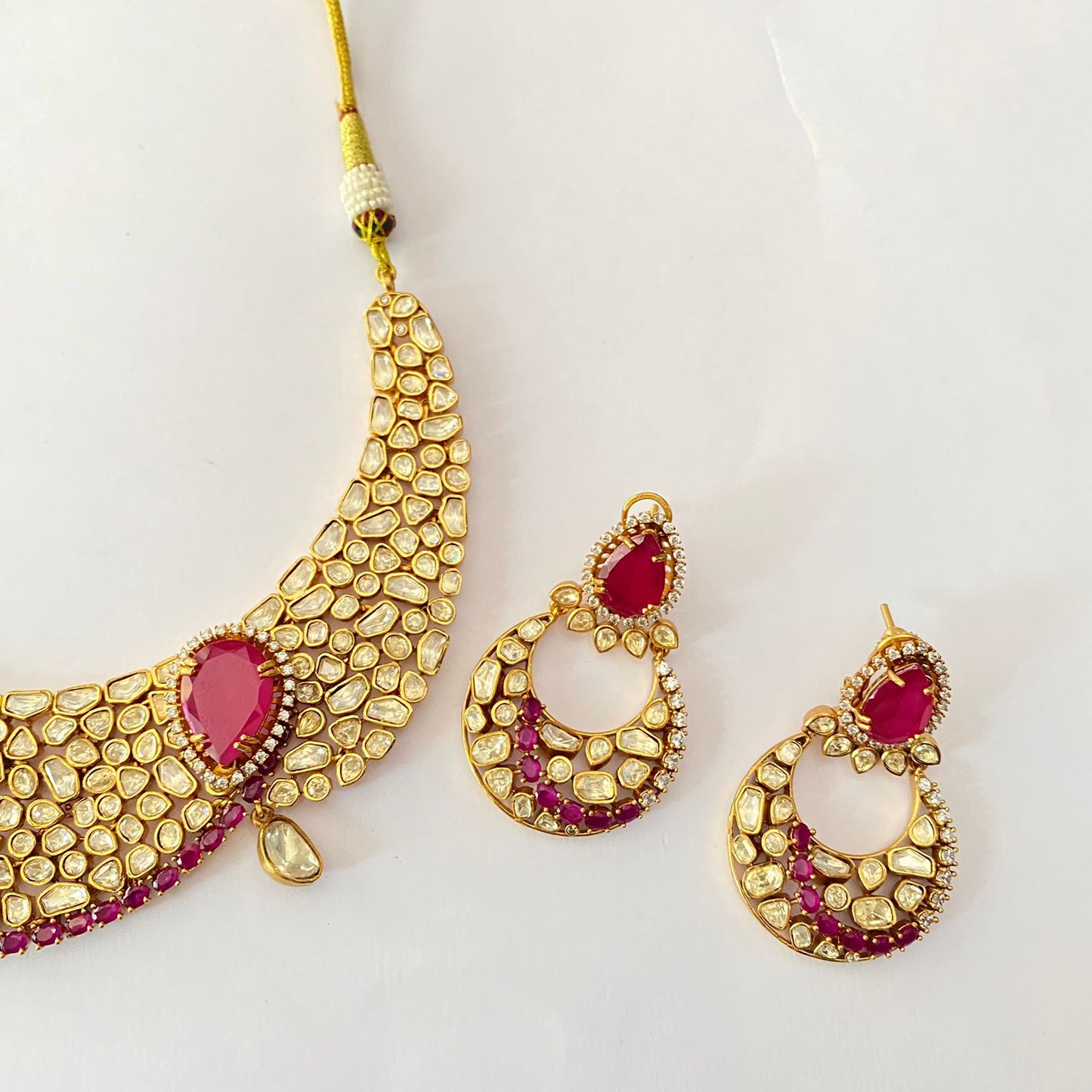 Moissanite Ruby Gold Plated Necklace Set