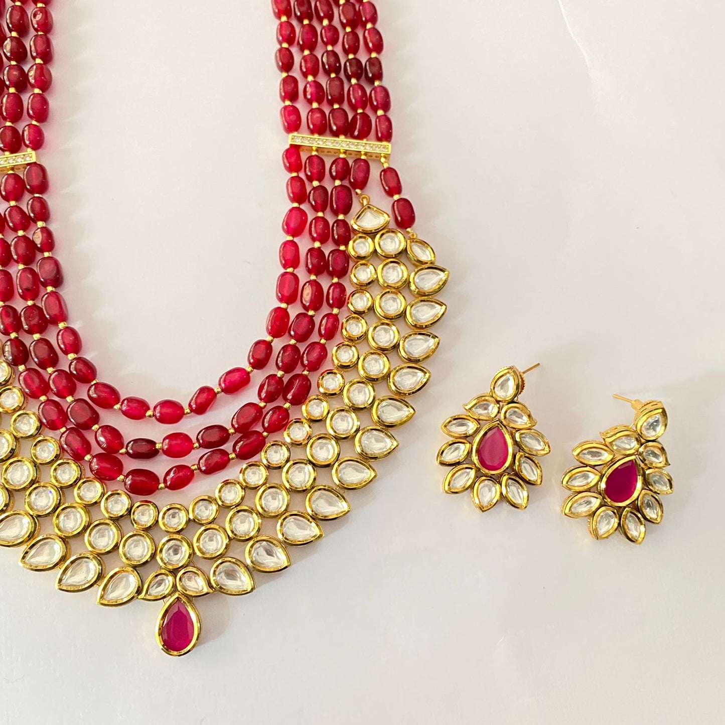 Kundan Long Green Stone Necklace Set