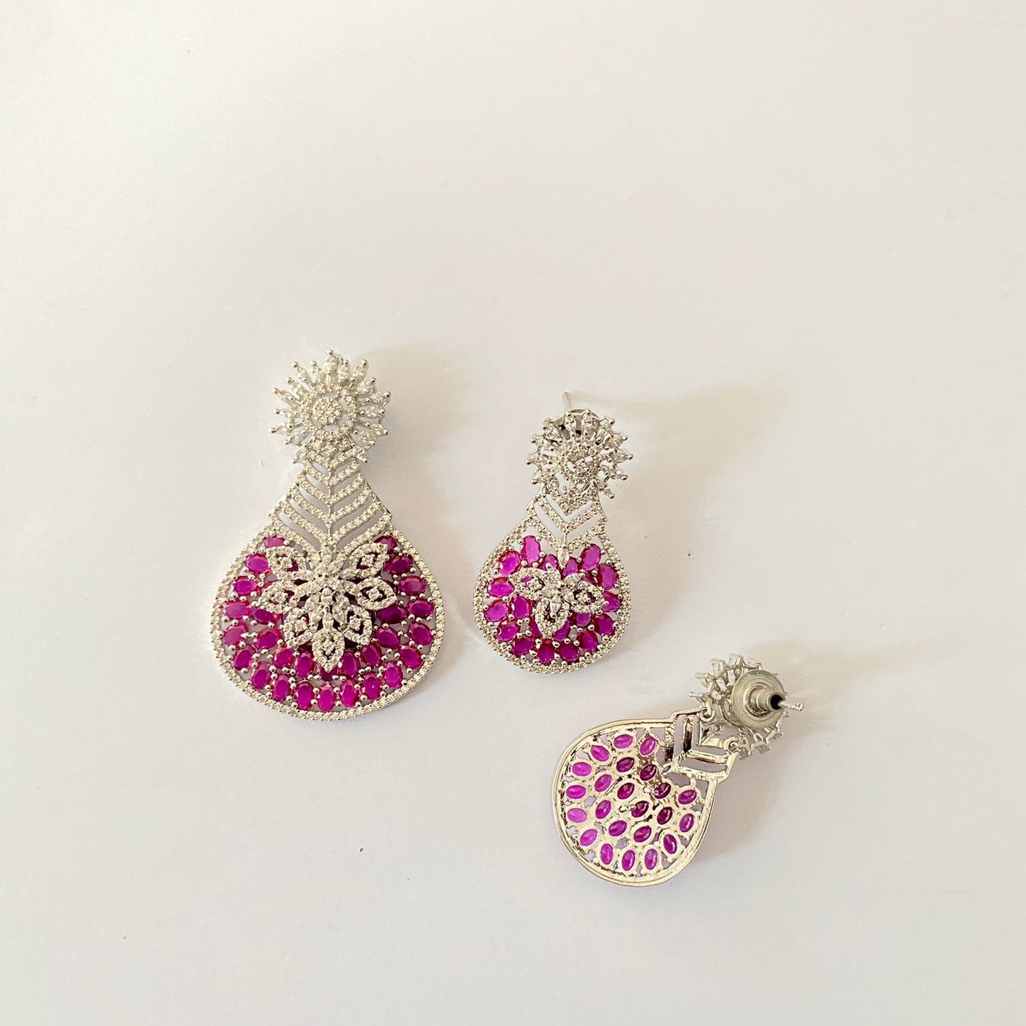 Silver Plated Pink Diamond Pendant Set